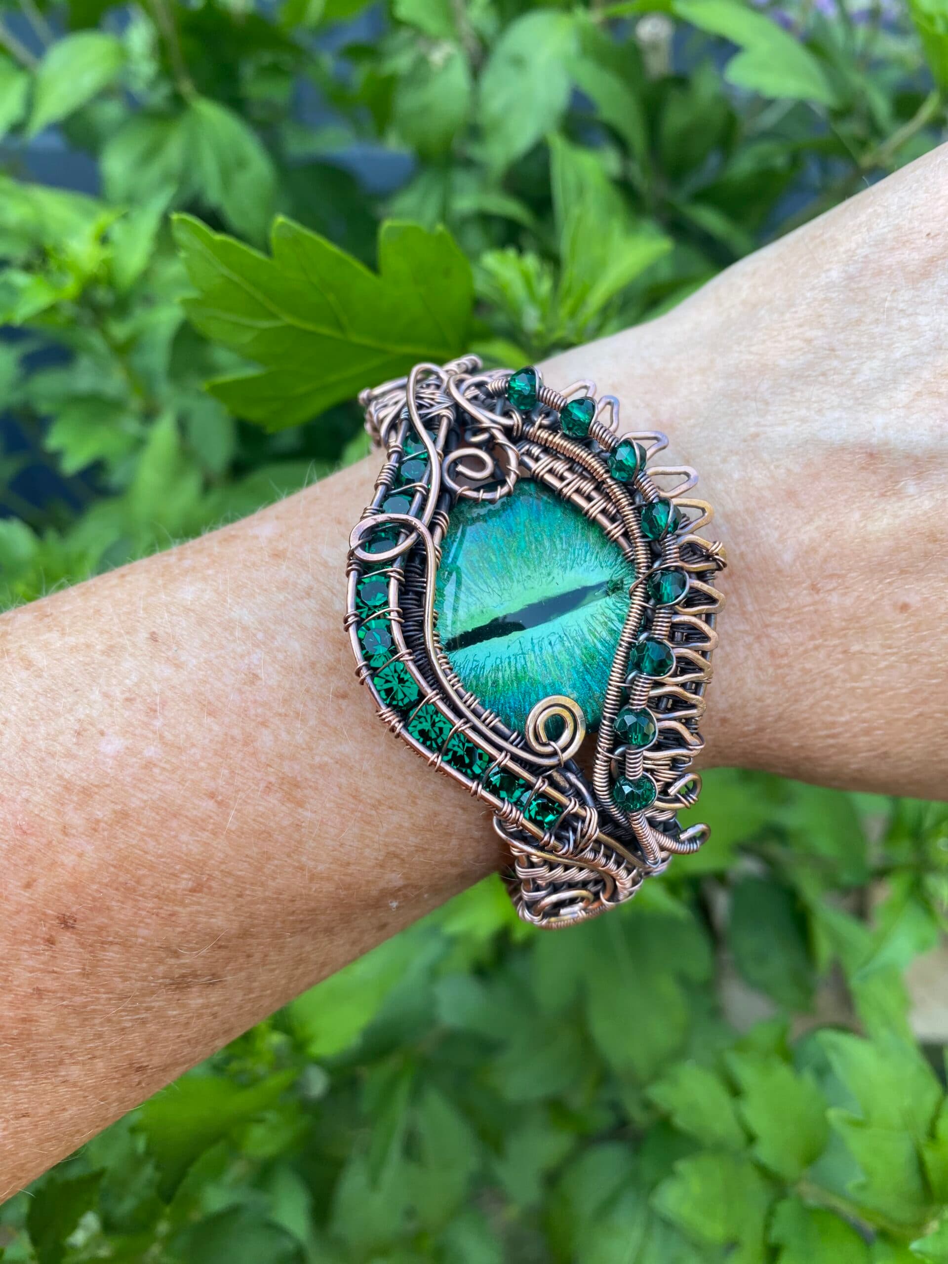 Forest dragon copper cuff bracelet, view 9