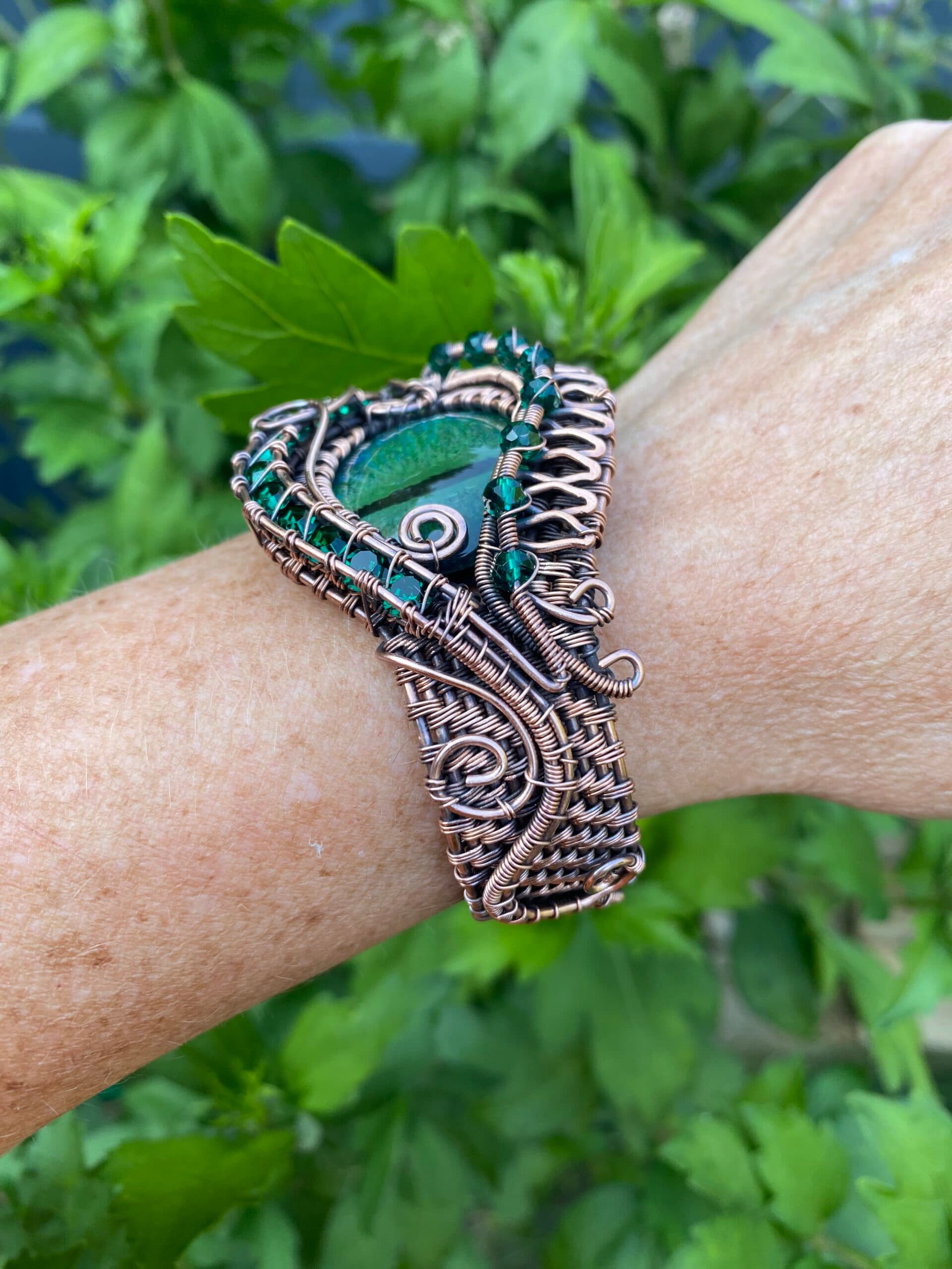Forest dragon copper cuff bracelet, view 8