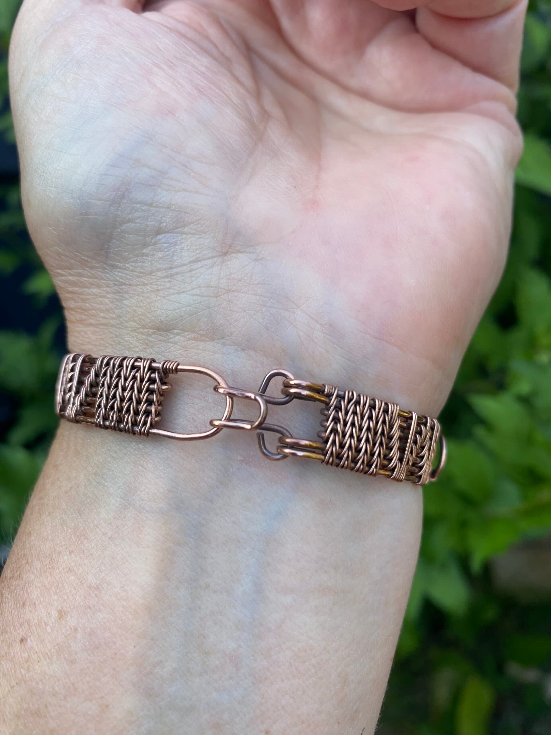 Heart Shaped Blue Flash Labradorite Copper Cuff Bracelet, view 5