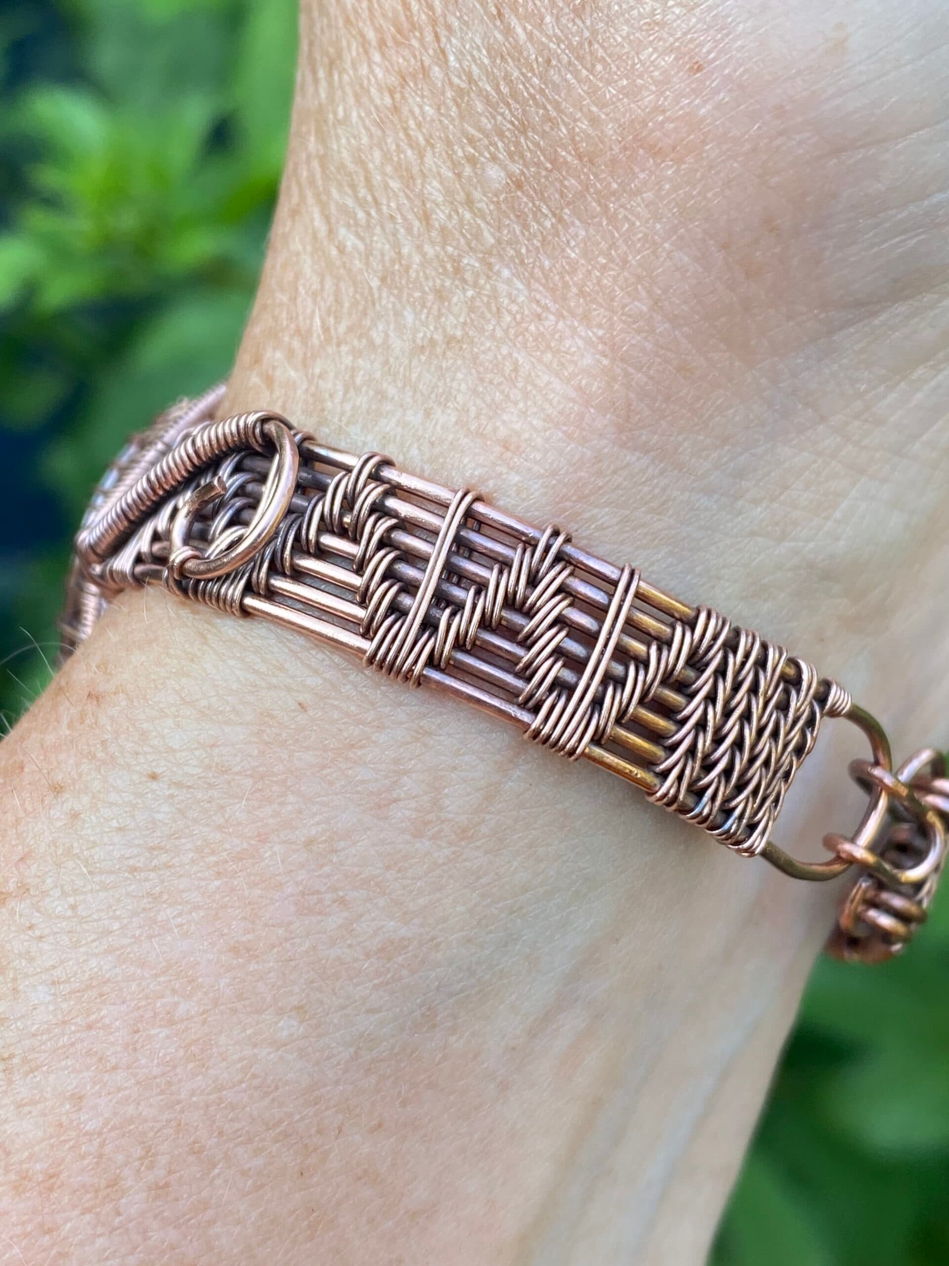 Heart Shaped Blue Flash Labradorite Copper Cuff Bracelet, view 4