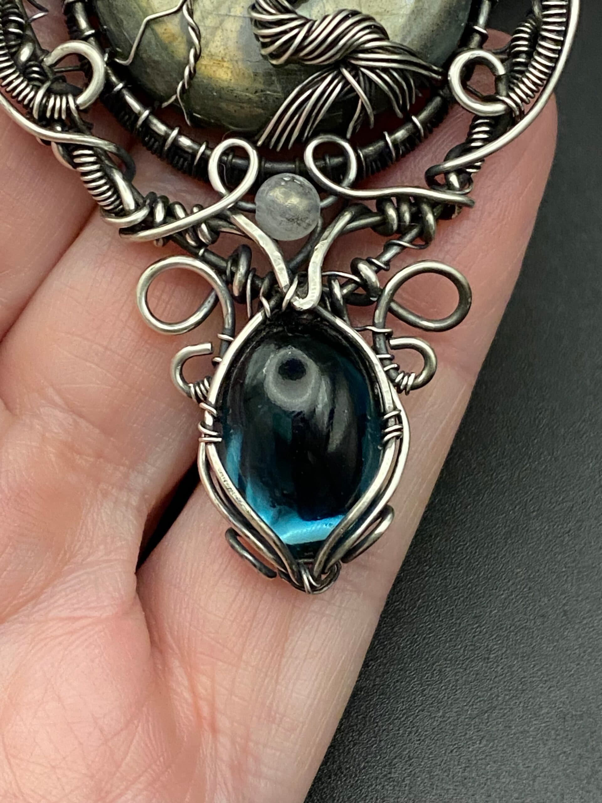 Labradorite Tree of Life Pendant | Ornate Silver Filled Wire Wrapped Jewellery, view 4