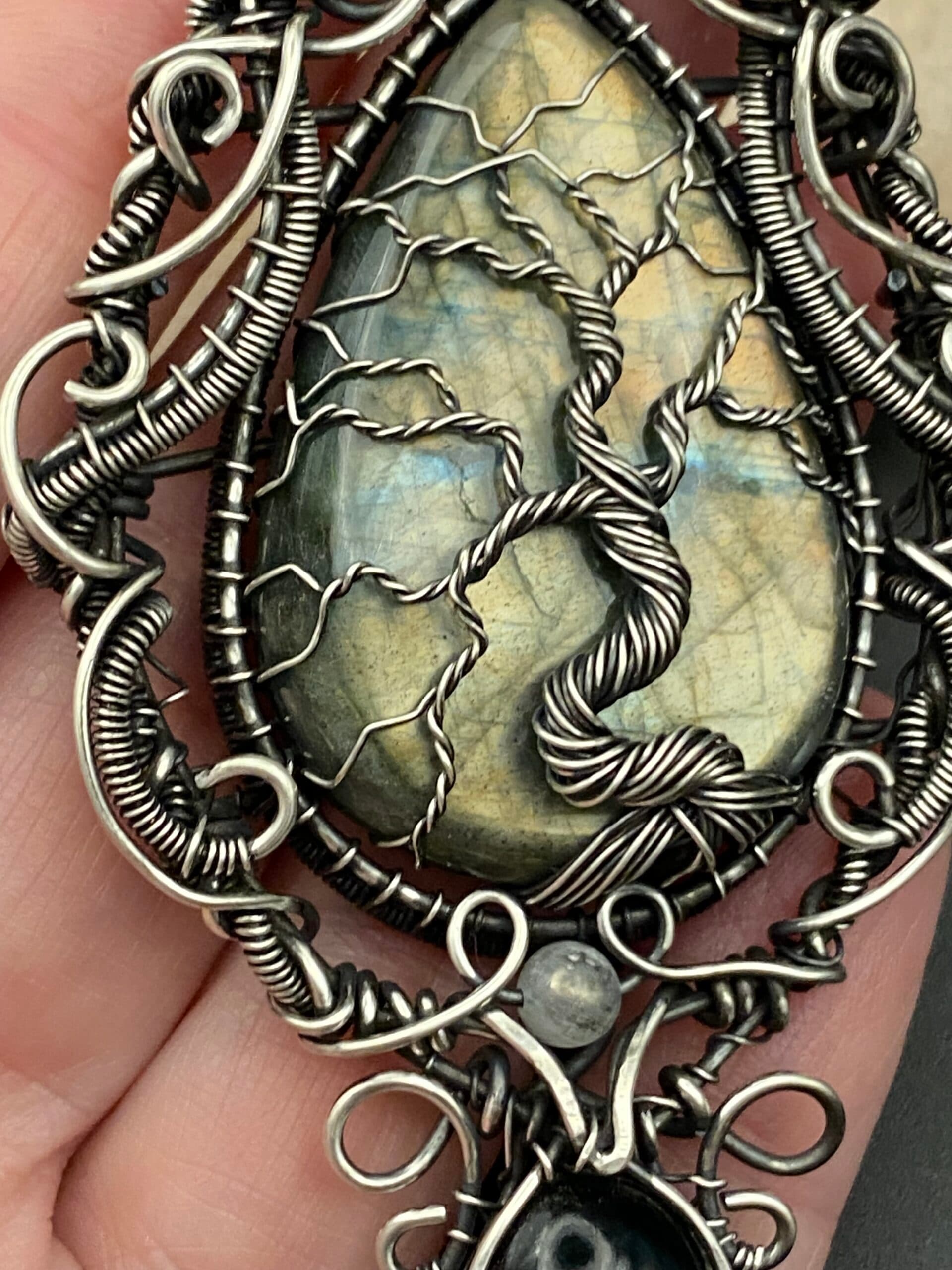 Labradorite Tree of Life Pendant | Ornate Silver Filled Wire Wrapped Jewellery, view 7
