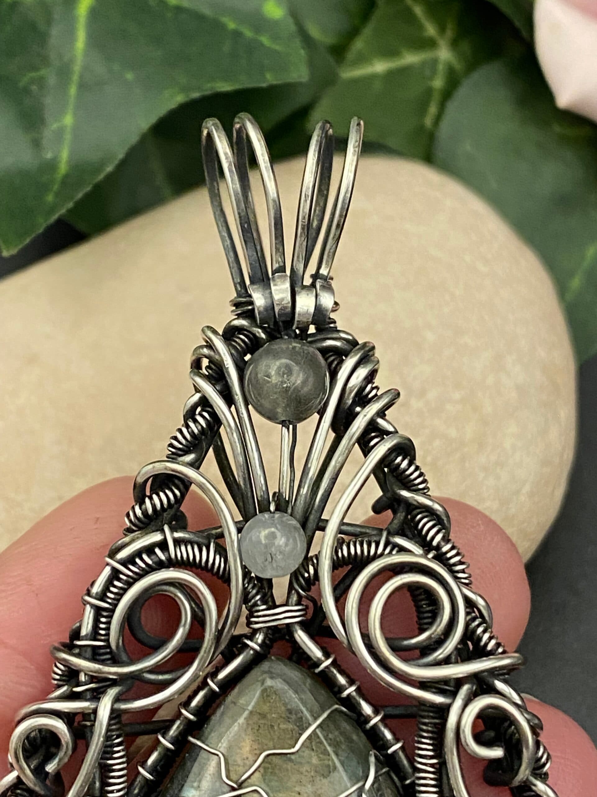 Labradorite Tree of Life Pendant | Ornate Silver Filled Wire Wrapped Jewellery, view 5