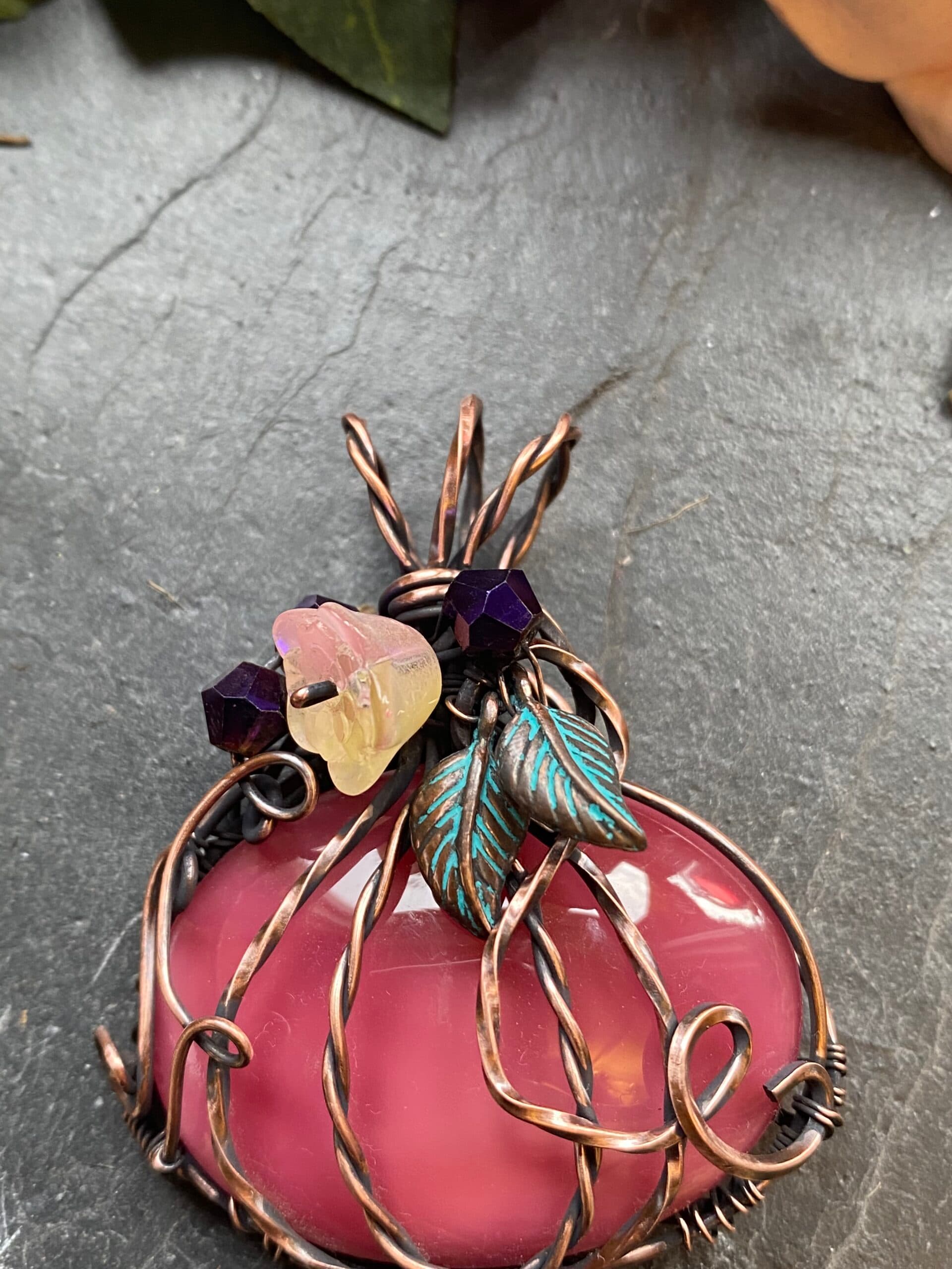 Vintage Preciosa Glass Pumpkin Pendant, view 6