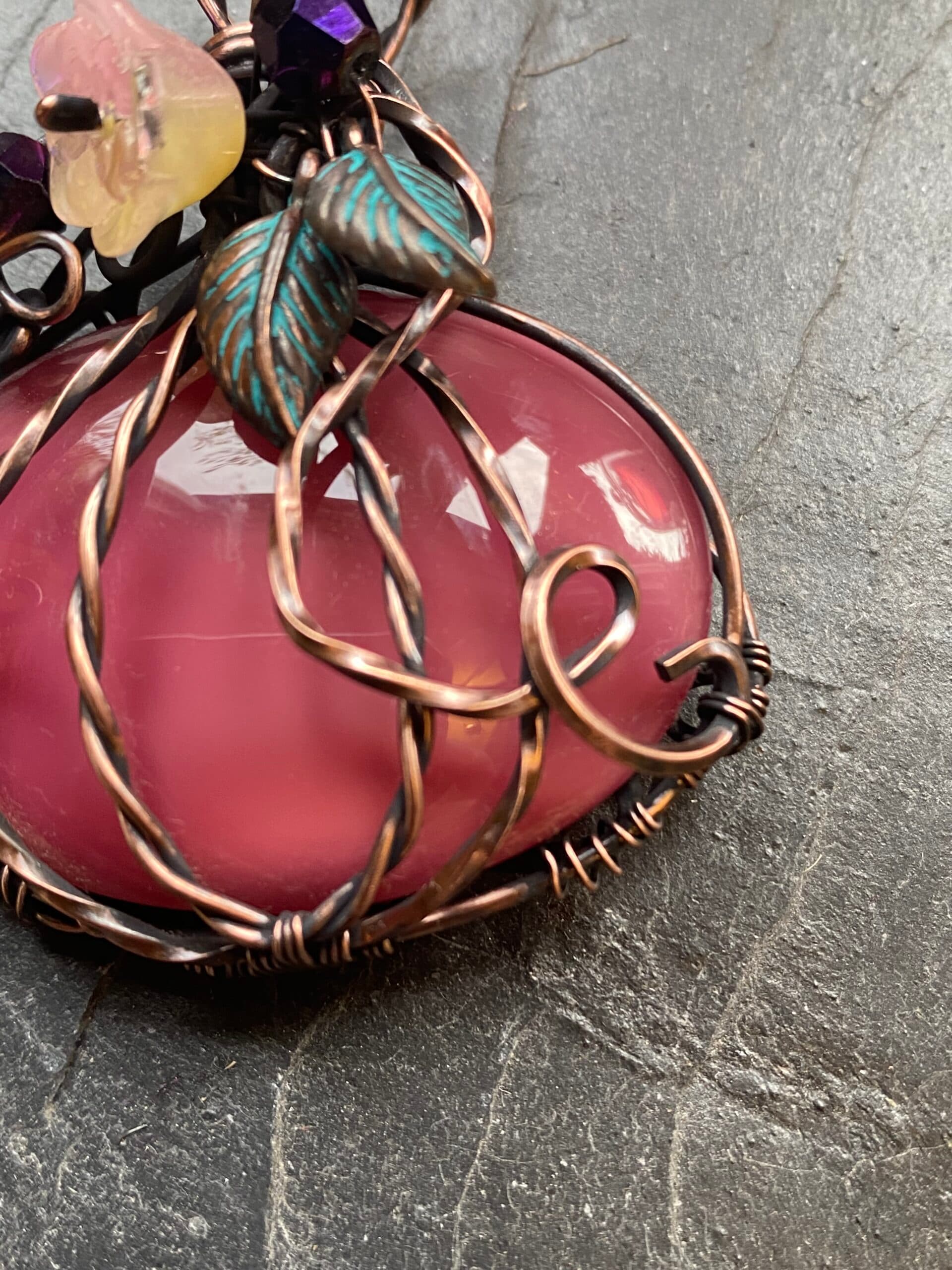 Vintage Preciosa Glass Pumpkin Pendant, view 5