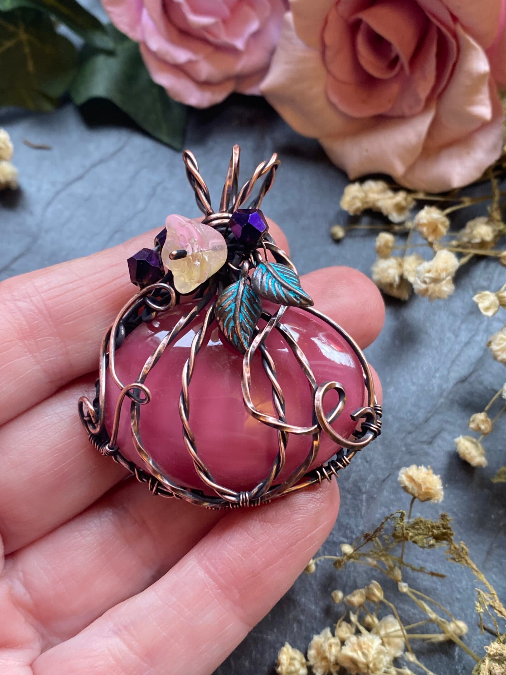 Vintage Preciosa Glass Pumpkin Pendant, view 4