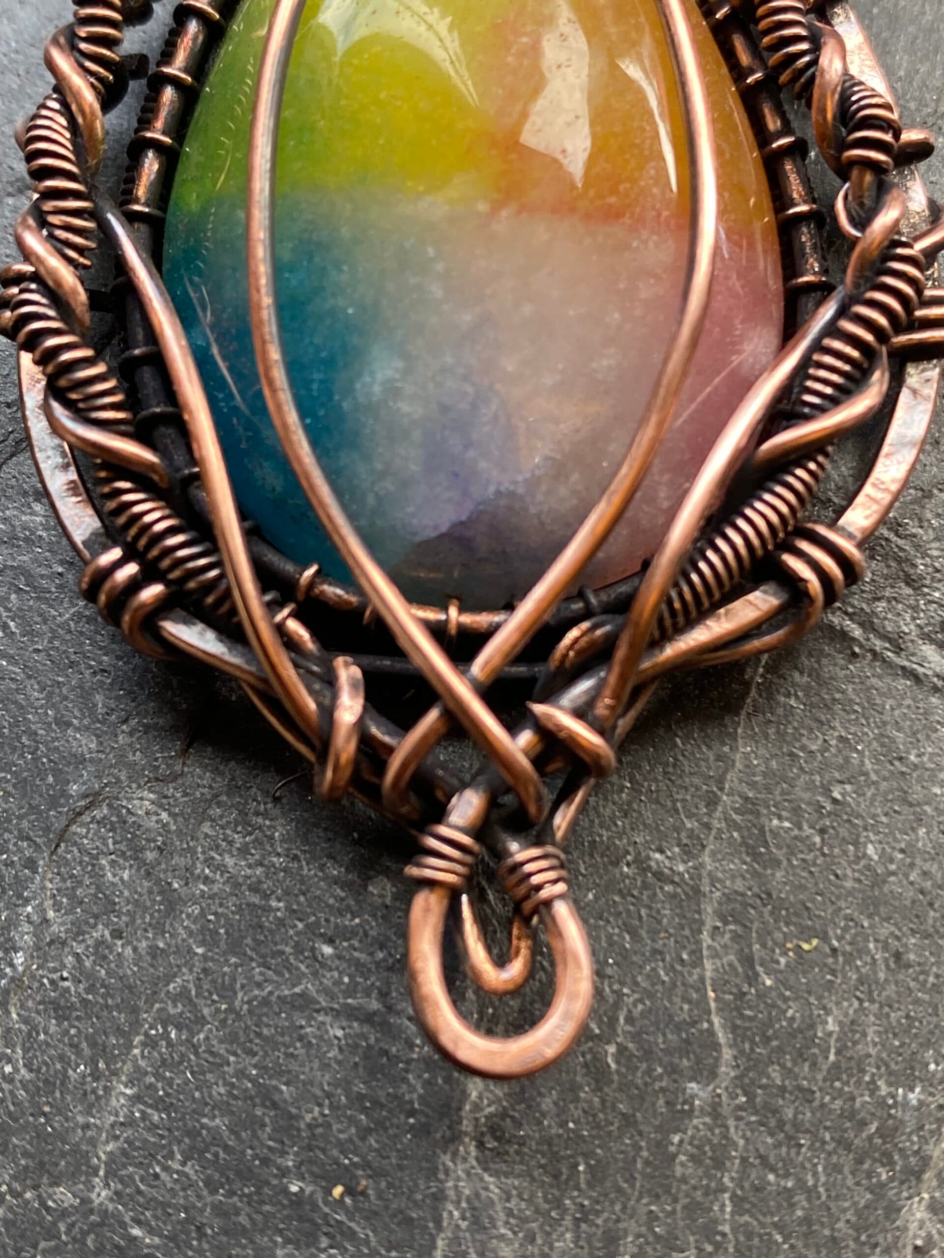 Rainbow Agate Pendant | Handmade Copper Wire Wrapped Jewellery, view 4