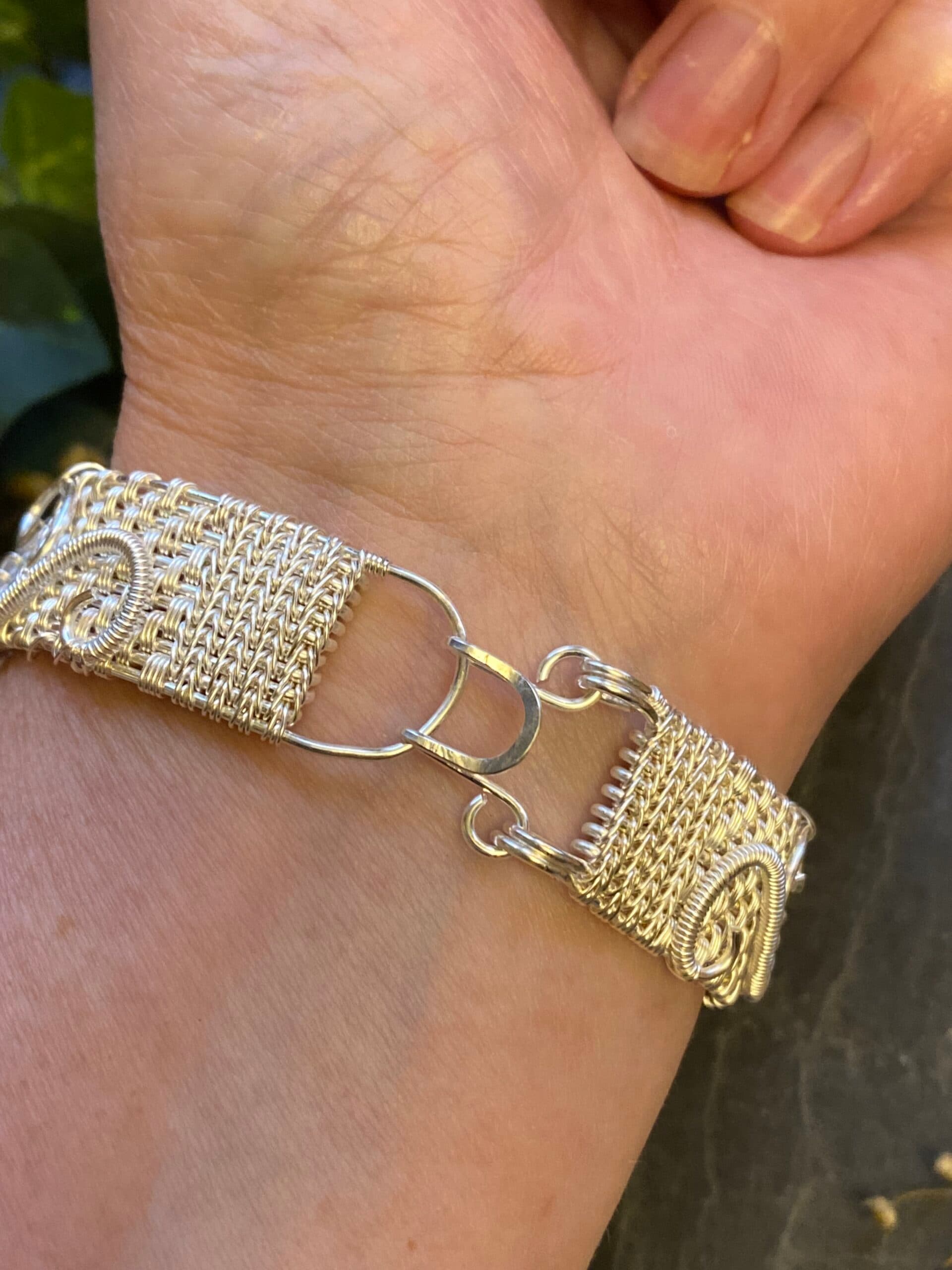 Dragon Eye Cuff Bracelet | Silver Filled Wire & Swarovski Crystals, view 5