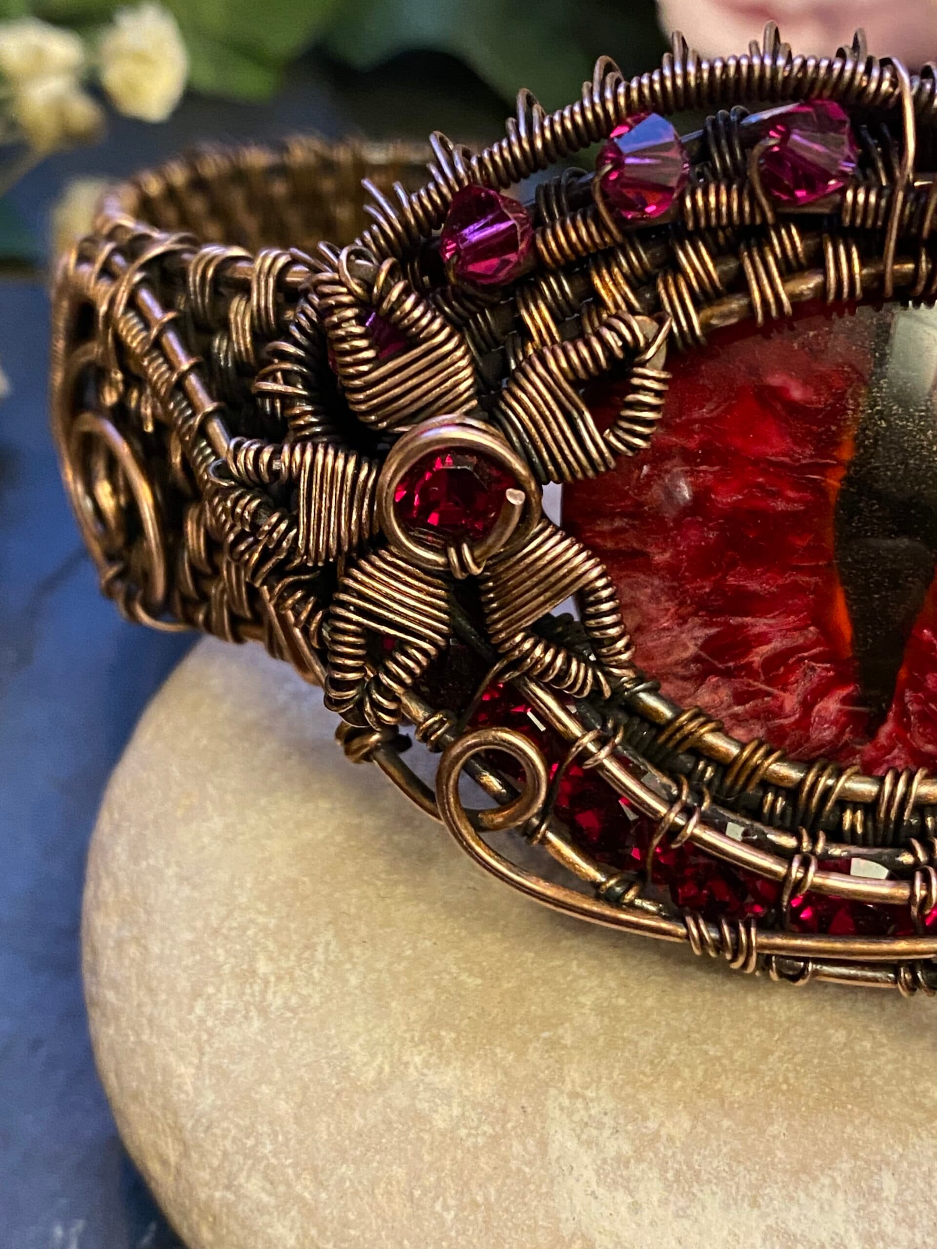 Red Dragon Eye Cuff Bracelet | Adjustable Copper Wire Jewellery, view 3