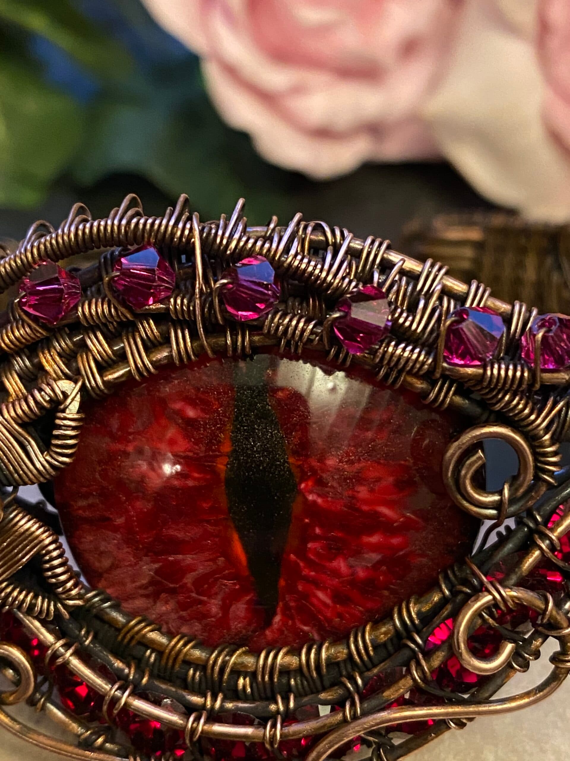 Red Dragon Eye Cuff Bracelet | Adjustable Copper Wire Jewellery, view 4