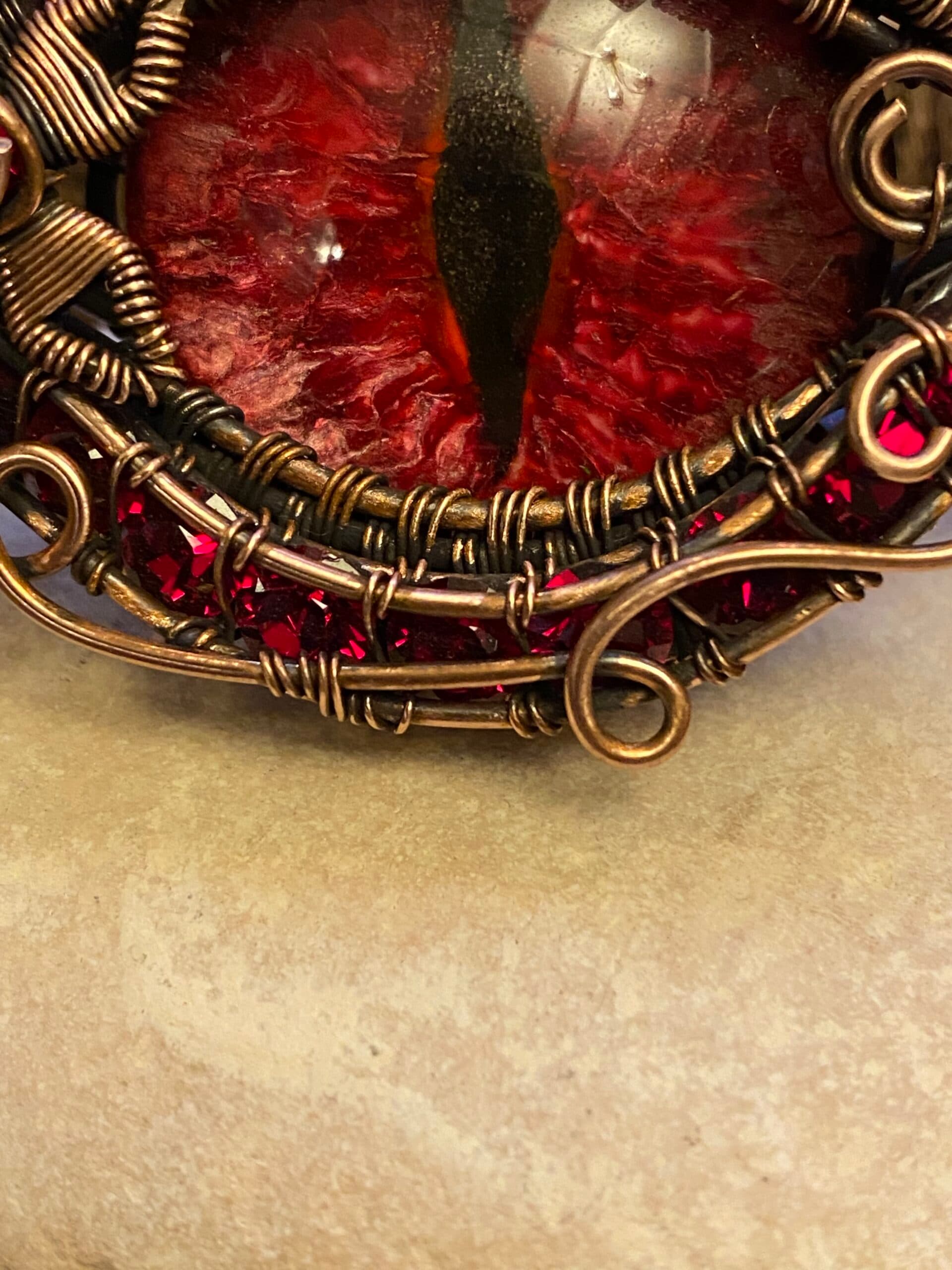 Red Dragon Eye Cuff Bracelet | Adjustable Copper Wire Jewellery, view 5