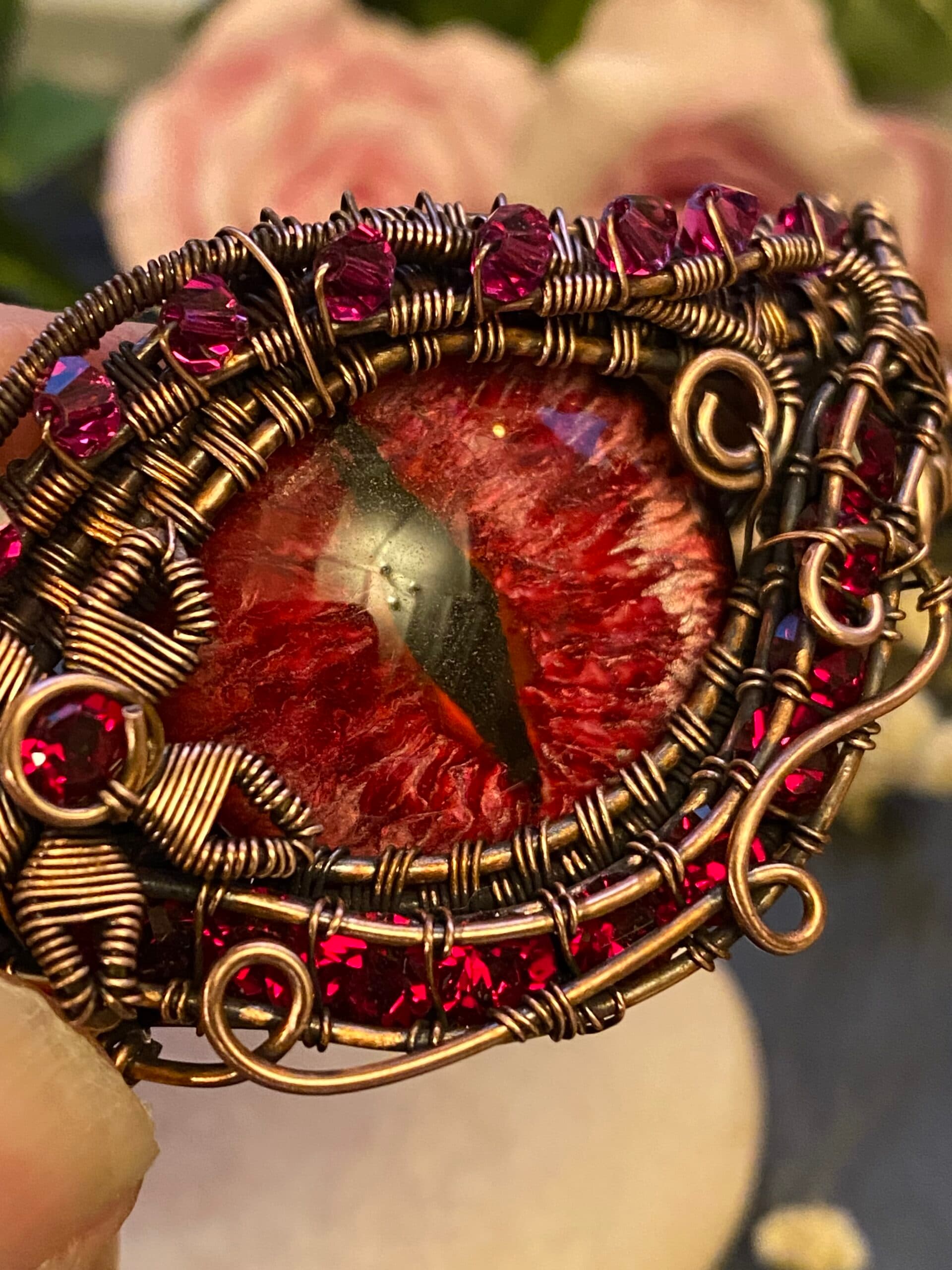 Red Dragon Eye Cuff Bracelet | Adjustable Copper Wire Jewellery, view 6