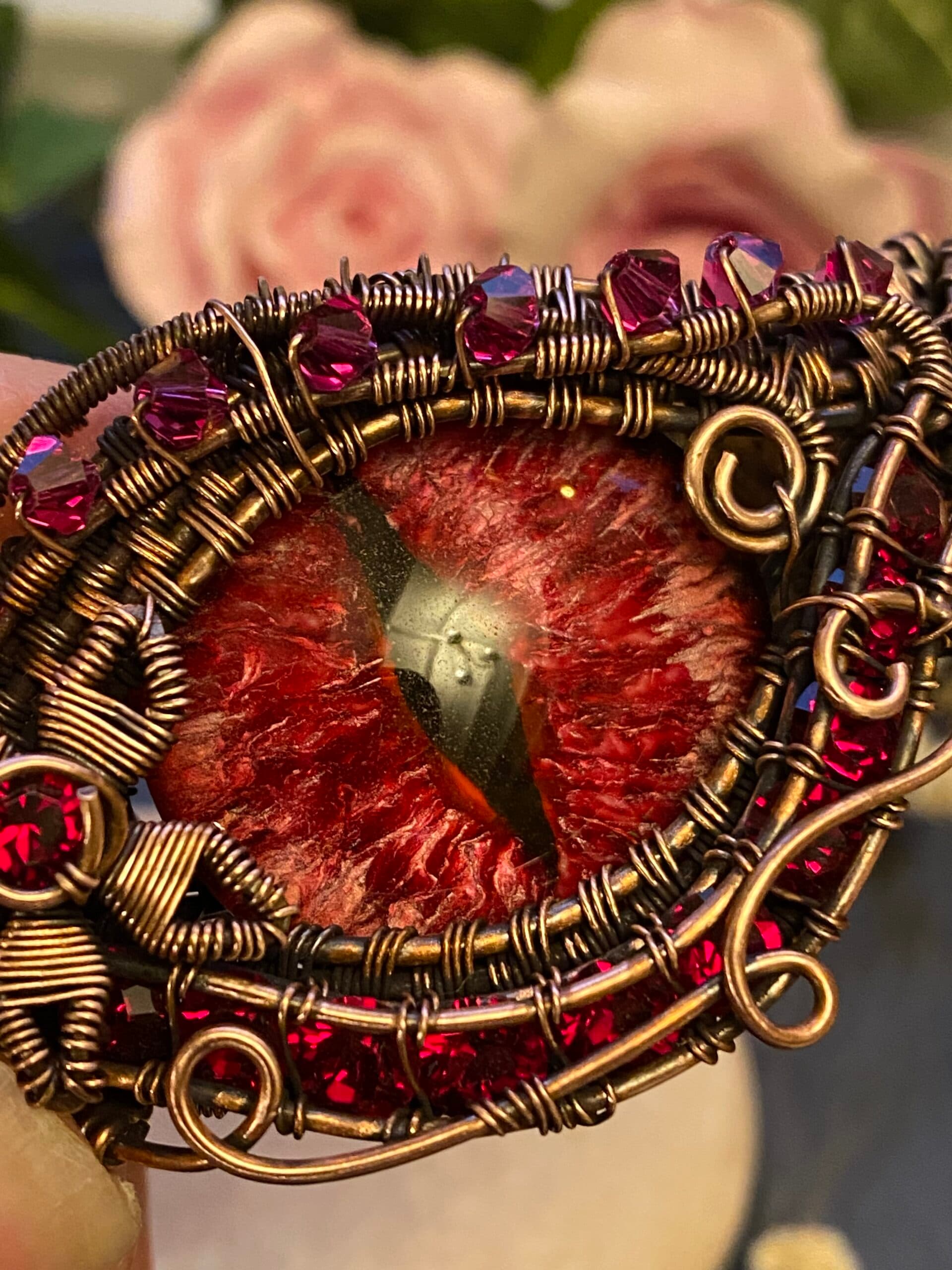 Red Dragon Eye Cuff Bracelet | Adjustable Copper Wire Jewellery, view 7