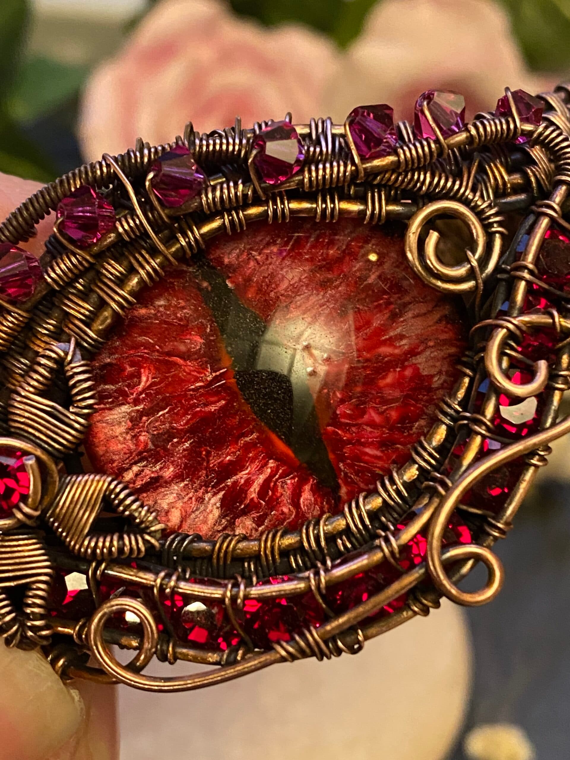Red Dragon Eye Cuff Bracelet | Adjustable Copper Wire Jewellery, view 8