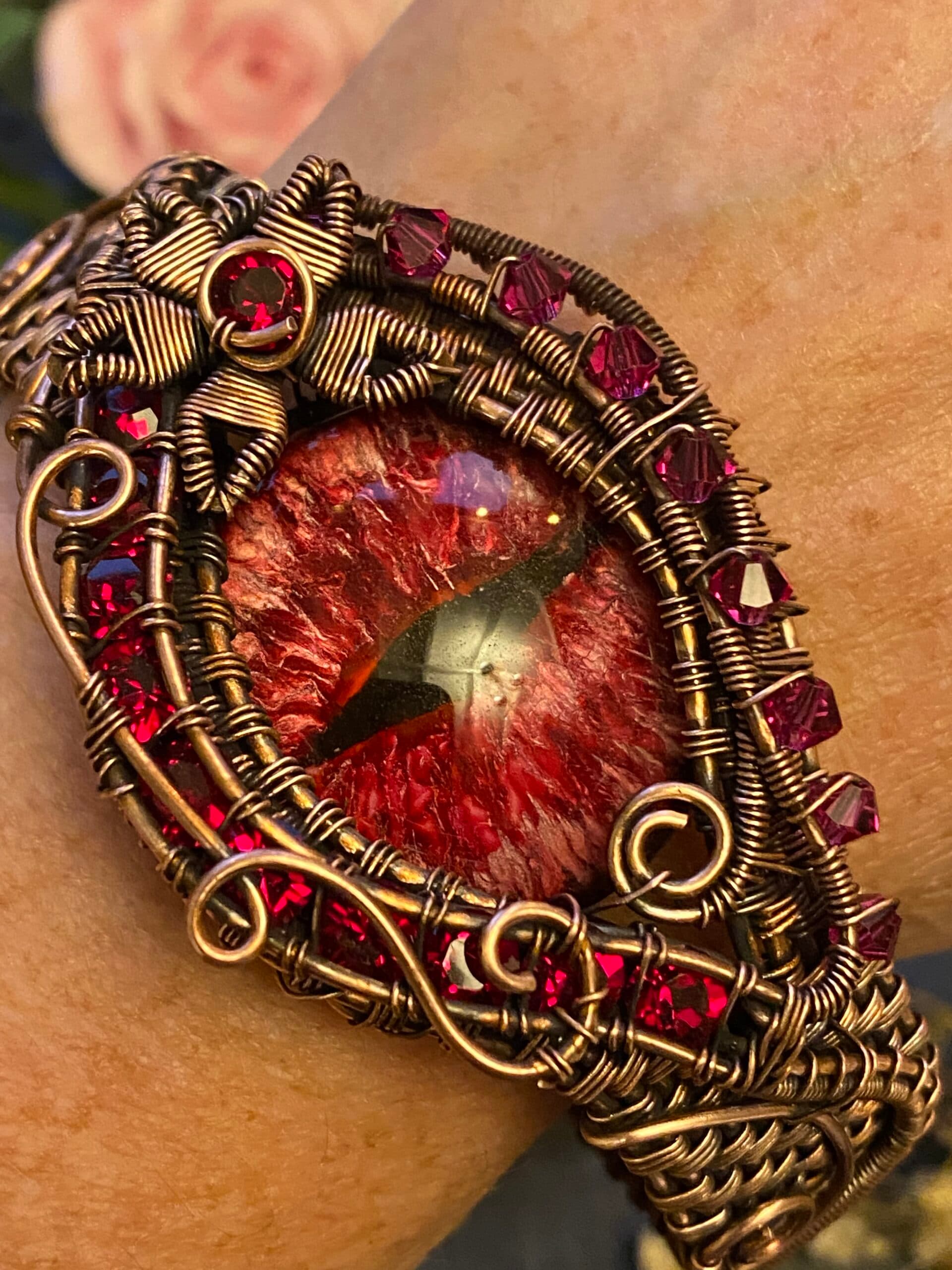 Red Dragon Eye Cuff Bracelet | Adjustable Copper Wire Jewellery, view 10
