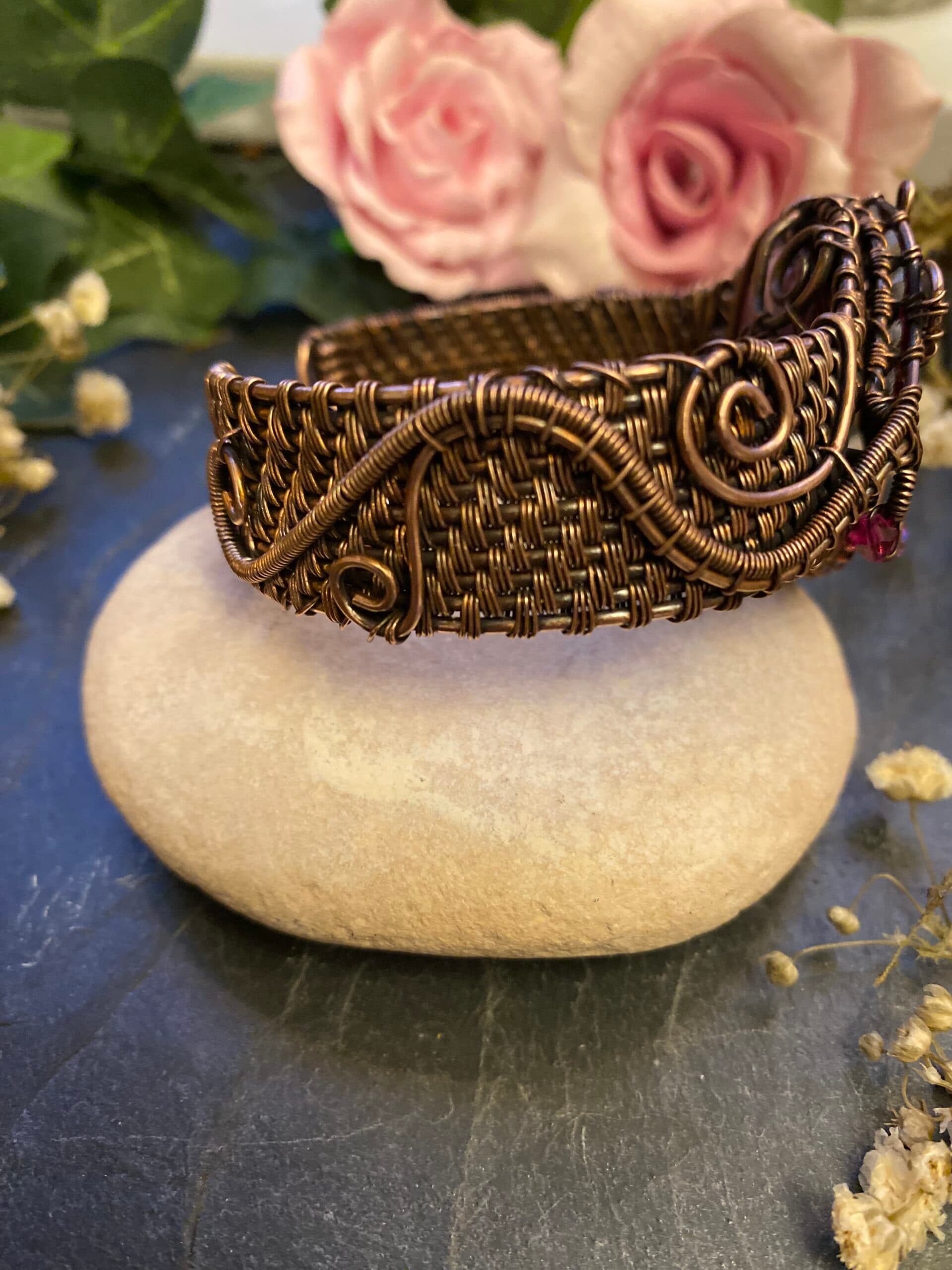 Red Dragon Eye Cuff Bracelet | Adjustable Copper Wire Jewellery, view 12