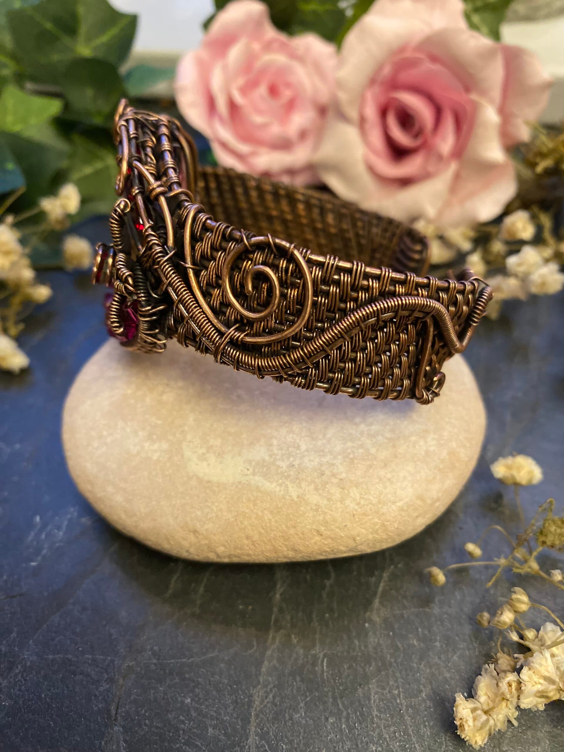 Red Dragon Eye Cuff Bracelet | Adjustable Copper Wire Jewellery, view 13
