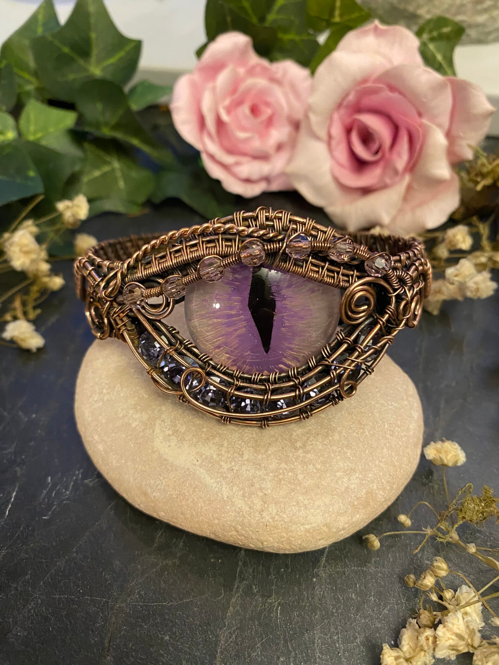 Purple Dragon Eye Cuff Bracelet | Handmade Copper Wire Jewellery, view 3