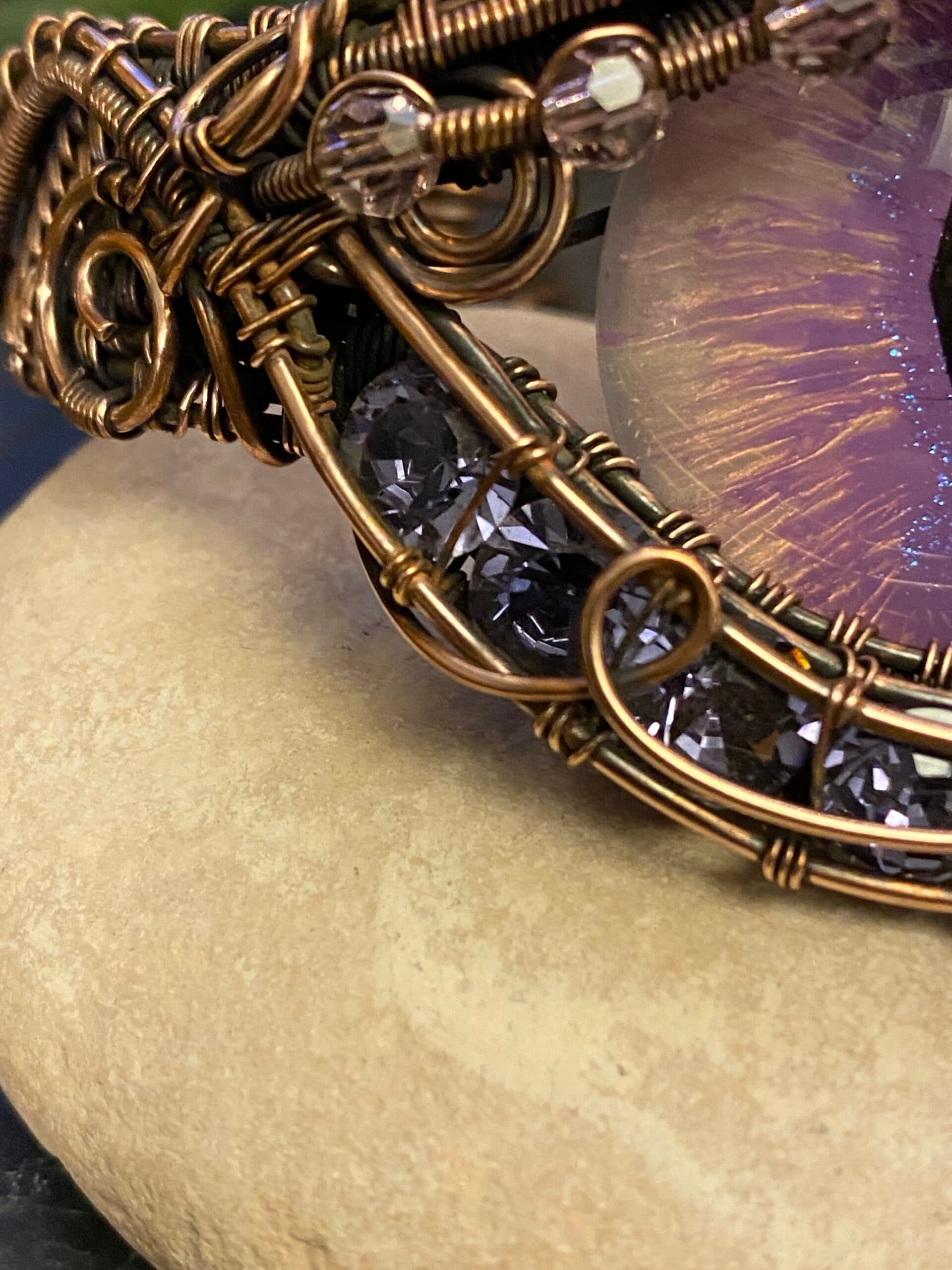 Purple Dragon Eye Cuff Bracelet | Handmade Copper Wire Jewellery, view 5