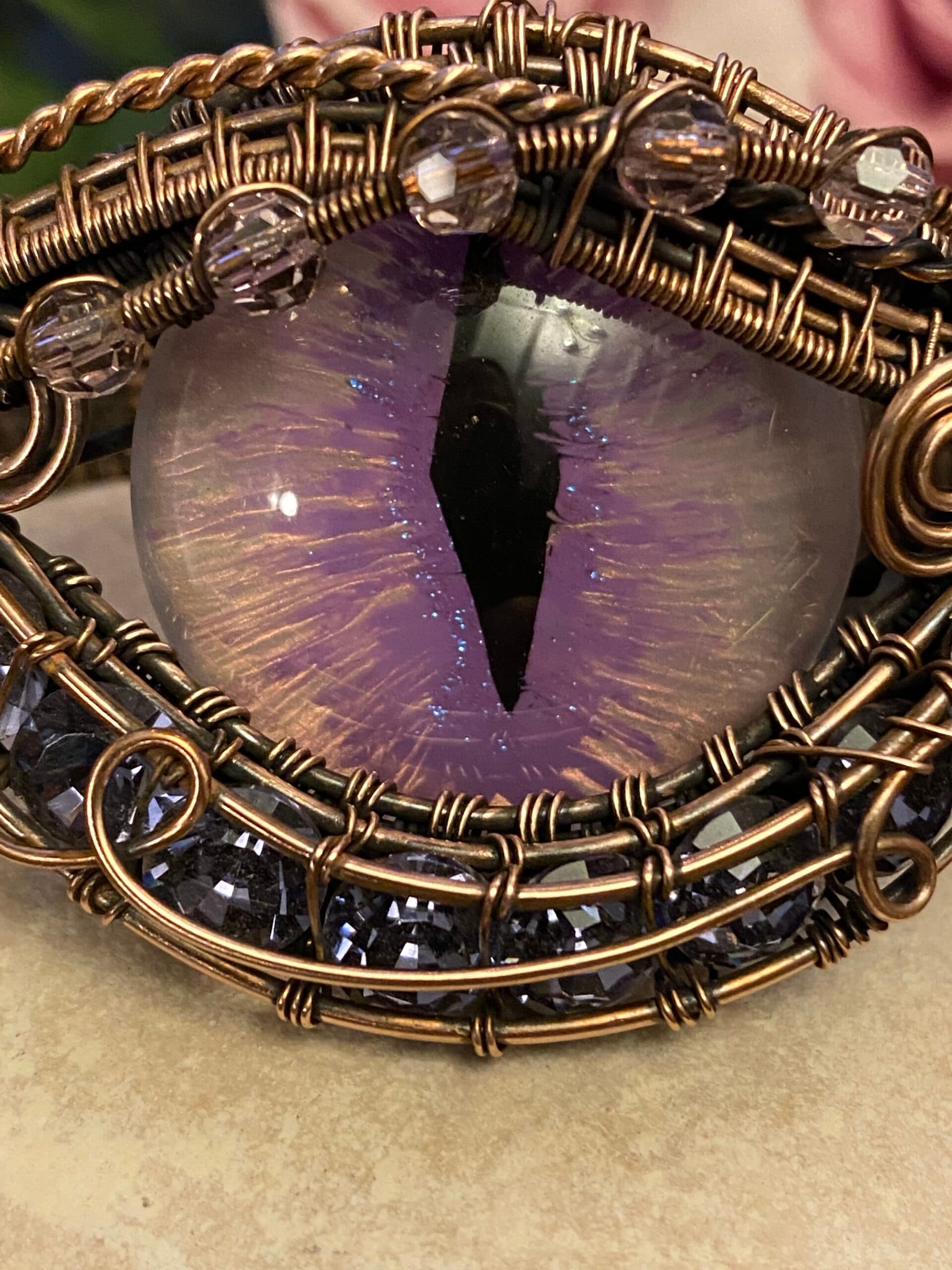 Purple Dragon Eye Cuff Bracelet | Handmade Copper Wire Jewellery, view 6
