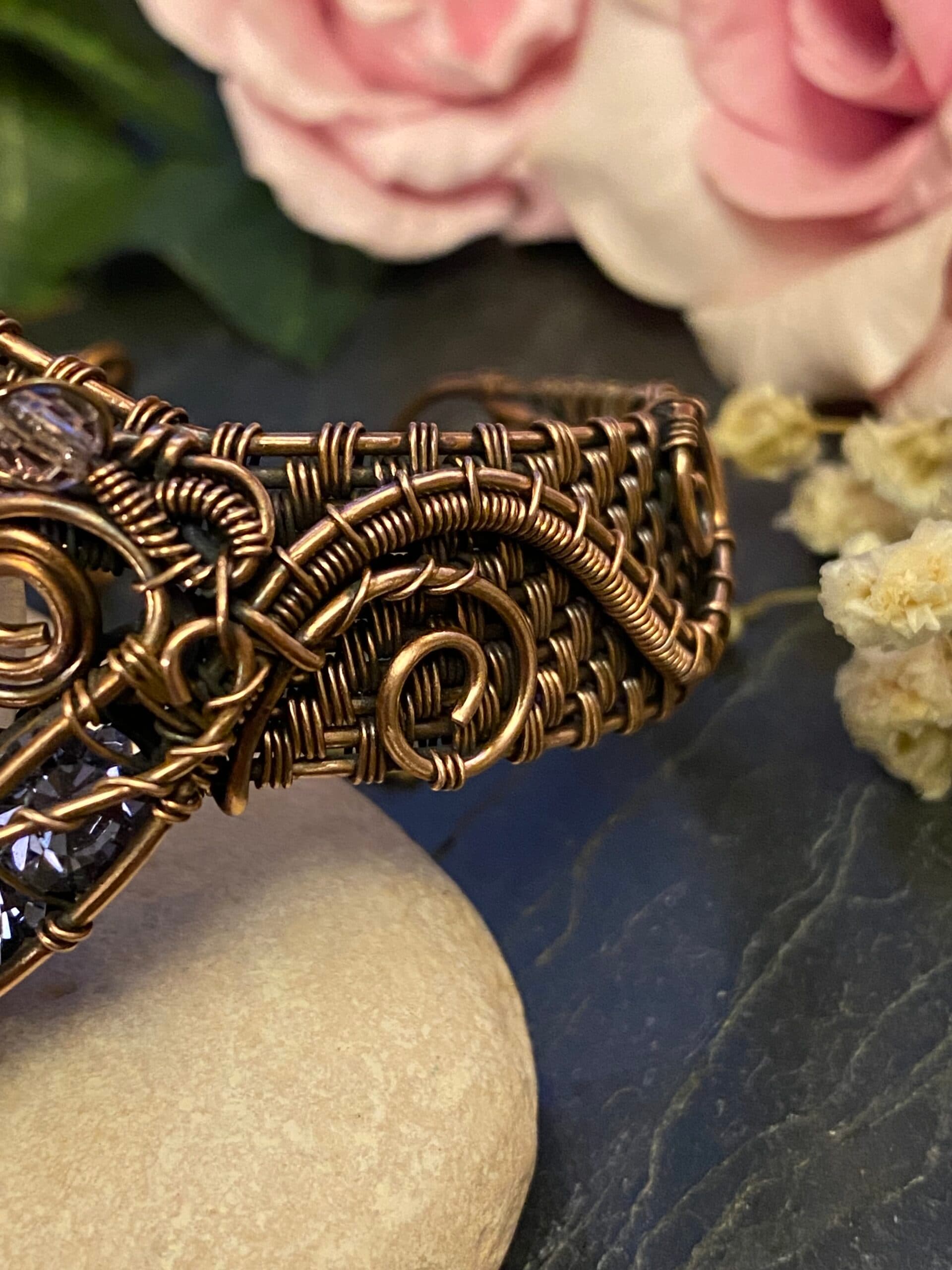 Purple Dragon Eye Cuff Bracelet | Handmade Copper Wire Jewellery, view 7