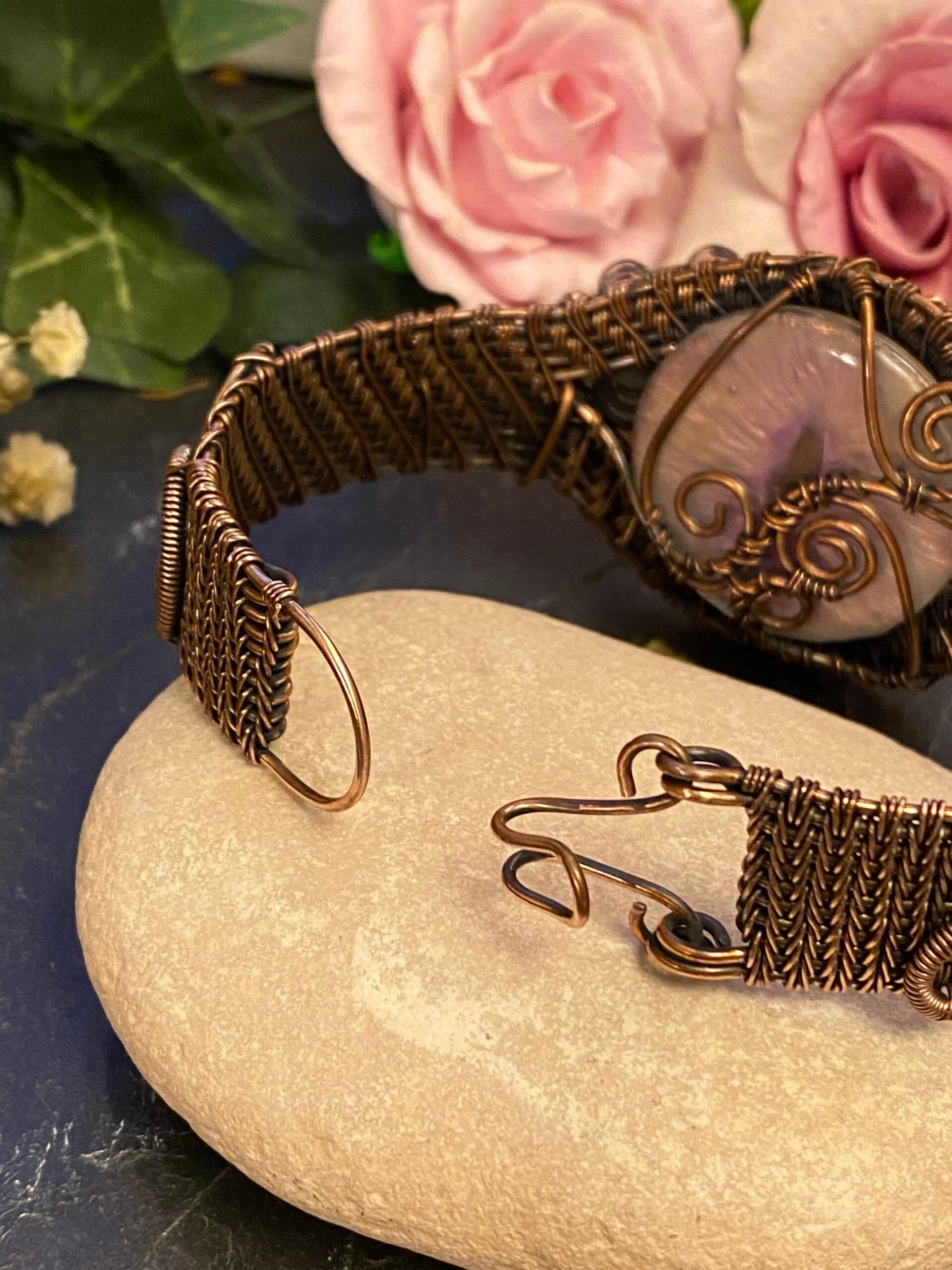 Purple Dragon Eye Cuff Bracelet | Handmade Copper Wire Jewellery, view 8