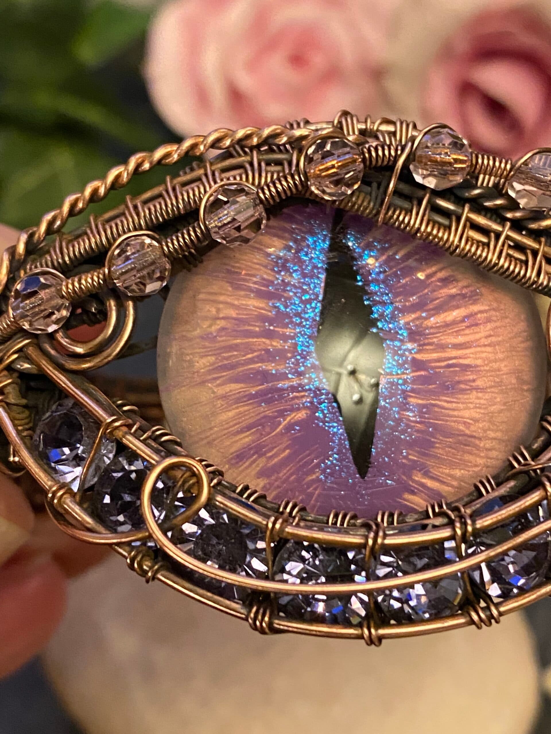 Purple Dragon Eye Cuff Bracelet | Handmade Copper Wire Jewellery, view 9
