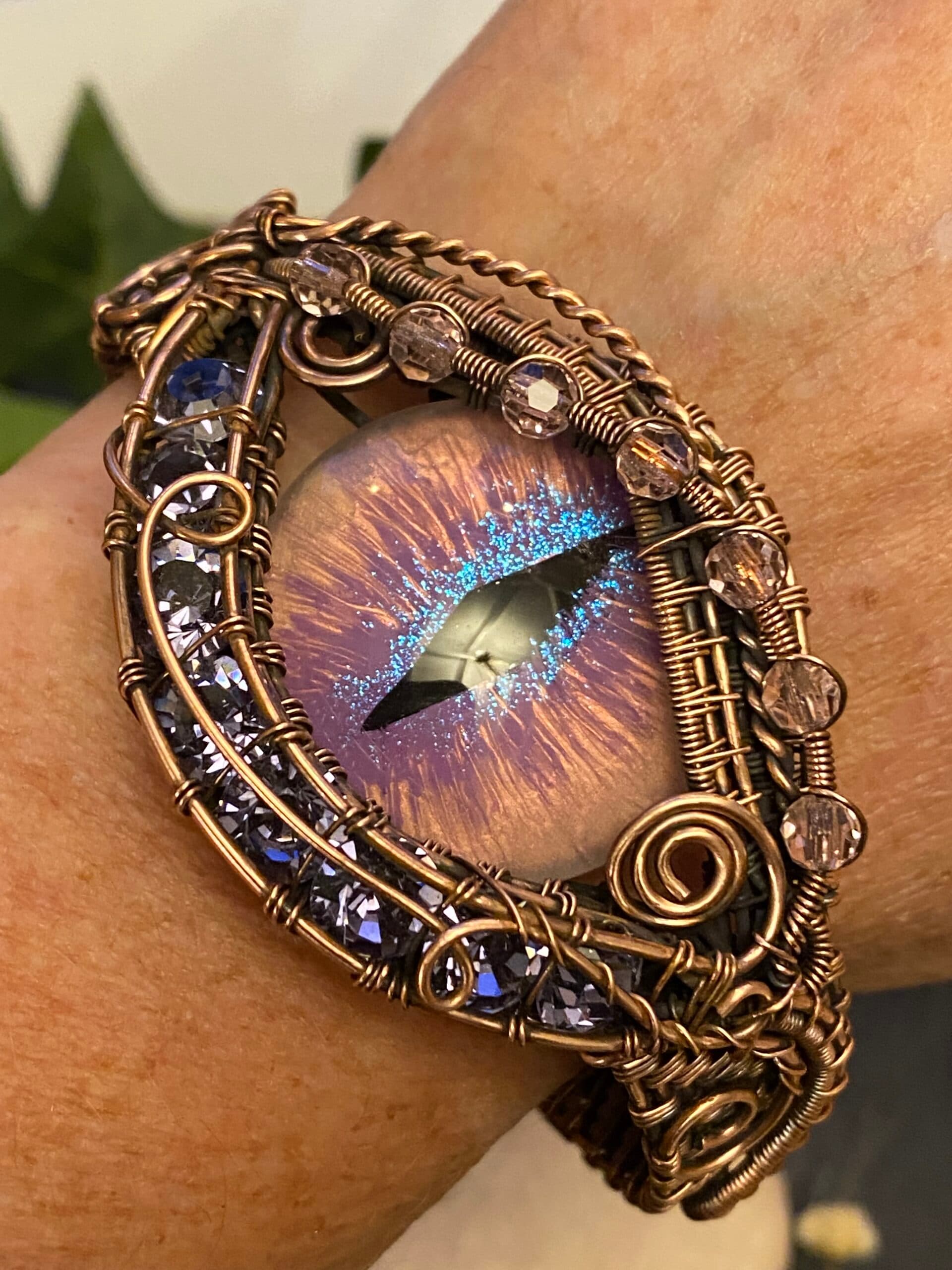 Purple Dragon Eye Cuff Bracelet | Handmade Copper Wire Jewellery, view 10
