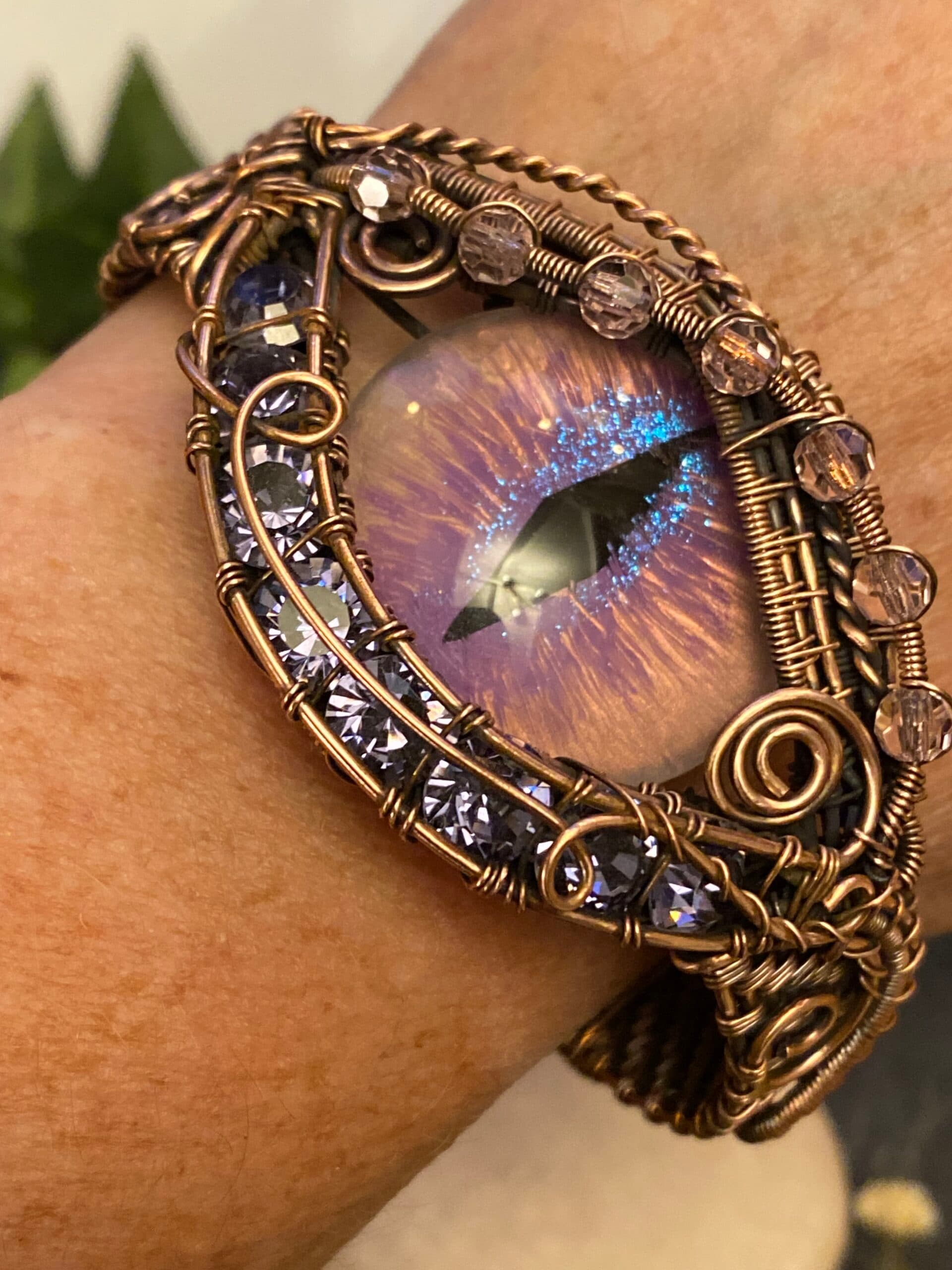 Purple Dragon Eye Cuff Bracelet | Handmade Copper Wire Jewellery, view 11
