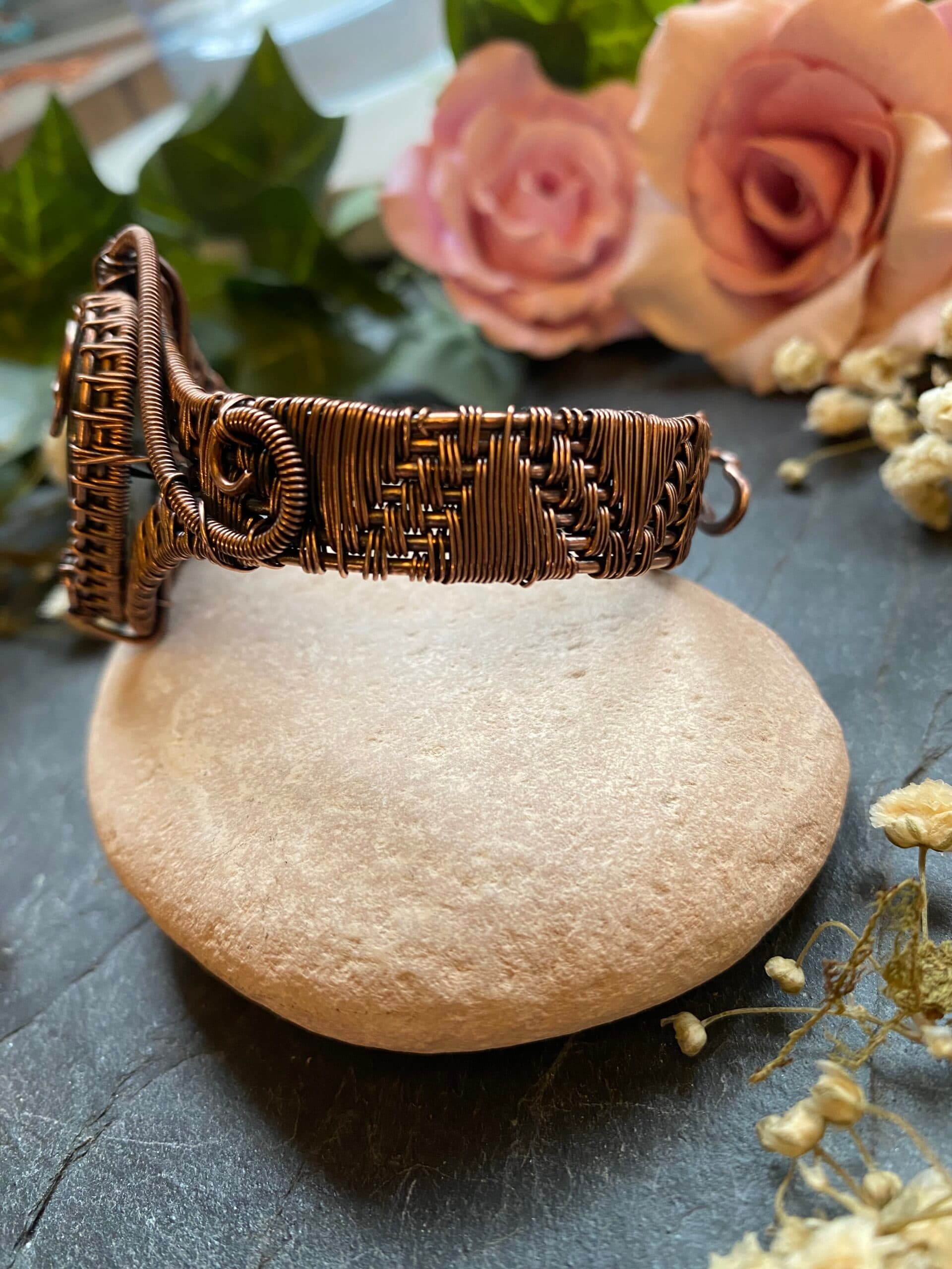 Labradorite Heart Cuff Bracelet | Handmade Copper Wire Jewellery, view 4