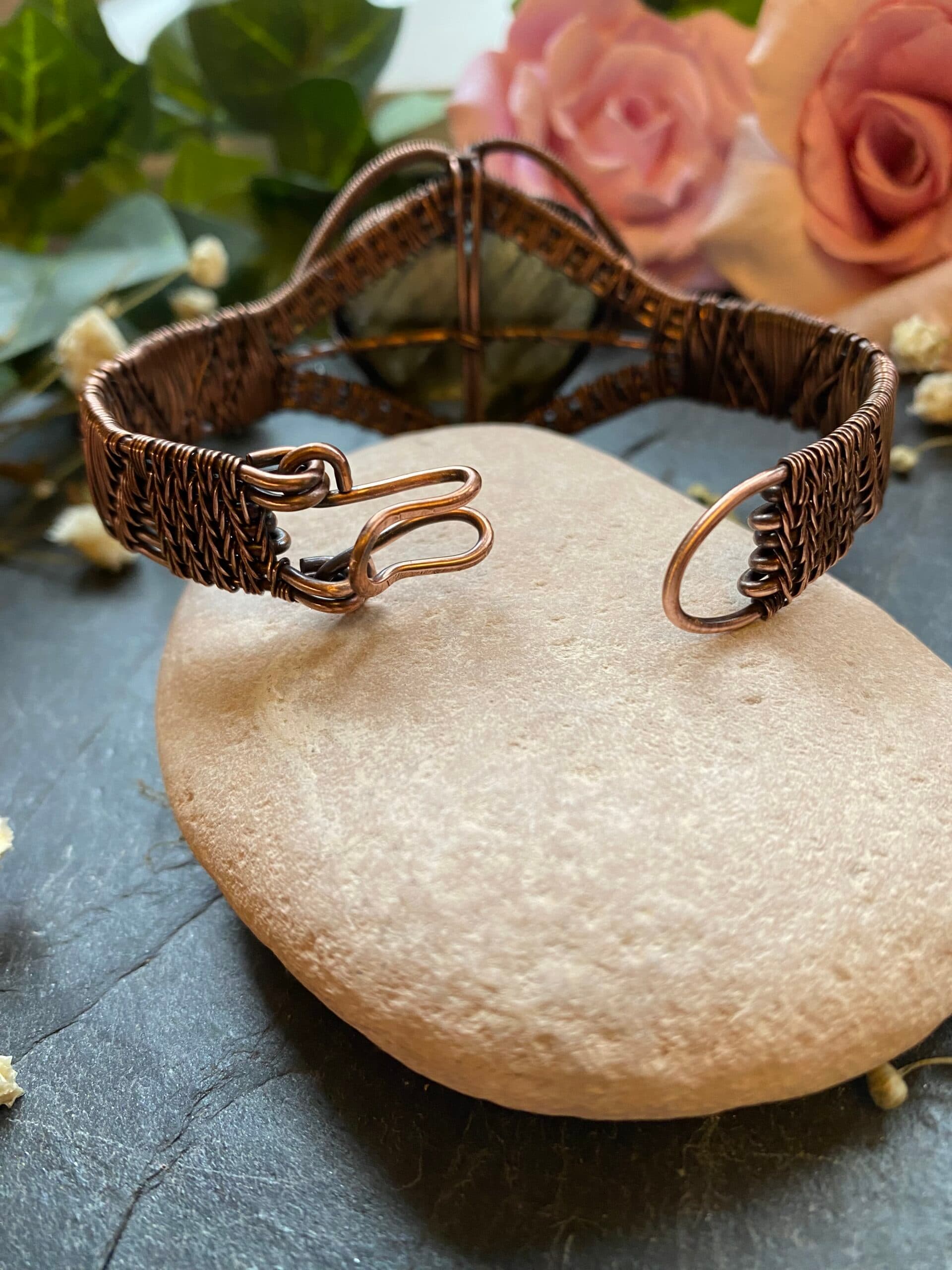 Labradorite Heart Cuff Bracelet | Handmade Copper Wire Jewellery, view 5