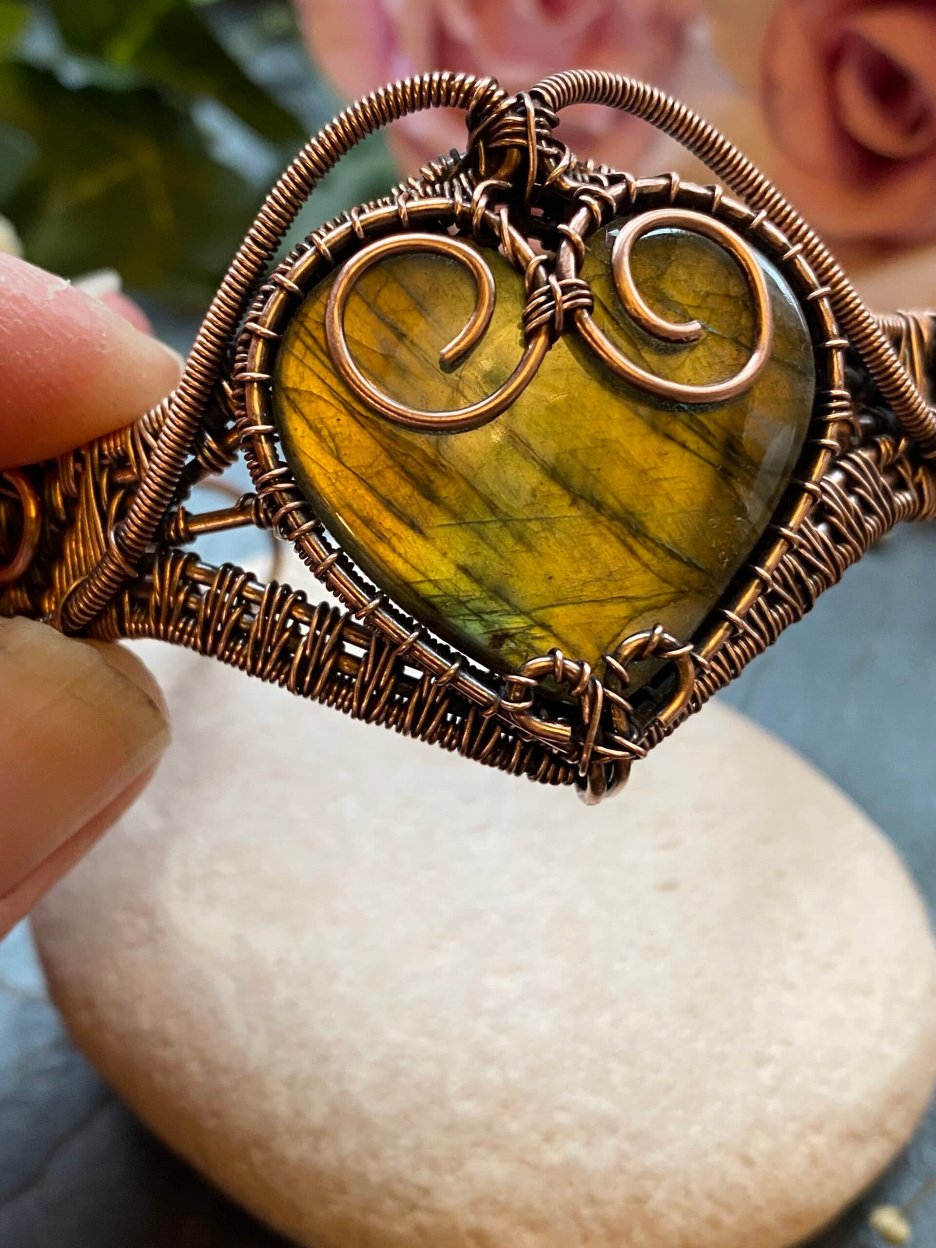 Labradorite Heart Cuff Bracelet | Handmade Copper Wire Jewellery, view 7