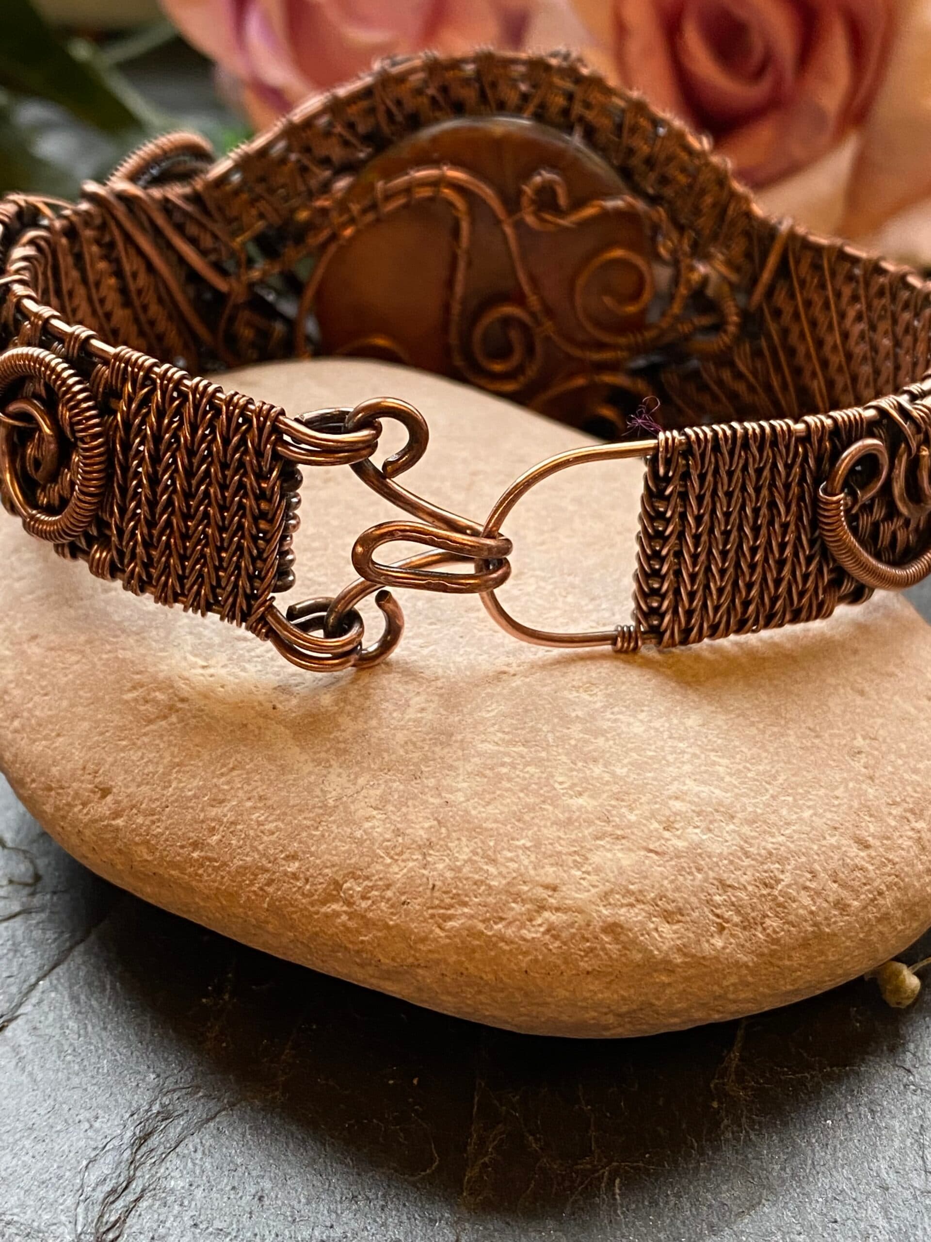 Yellow Dragon Eye Cuff Bracelet | Handmade Copper Wire Jewellery, view 7