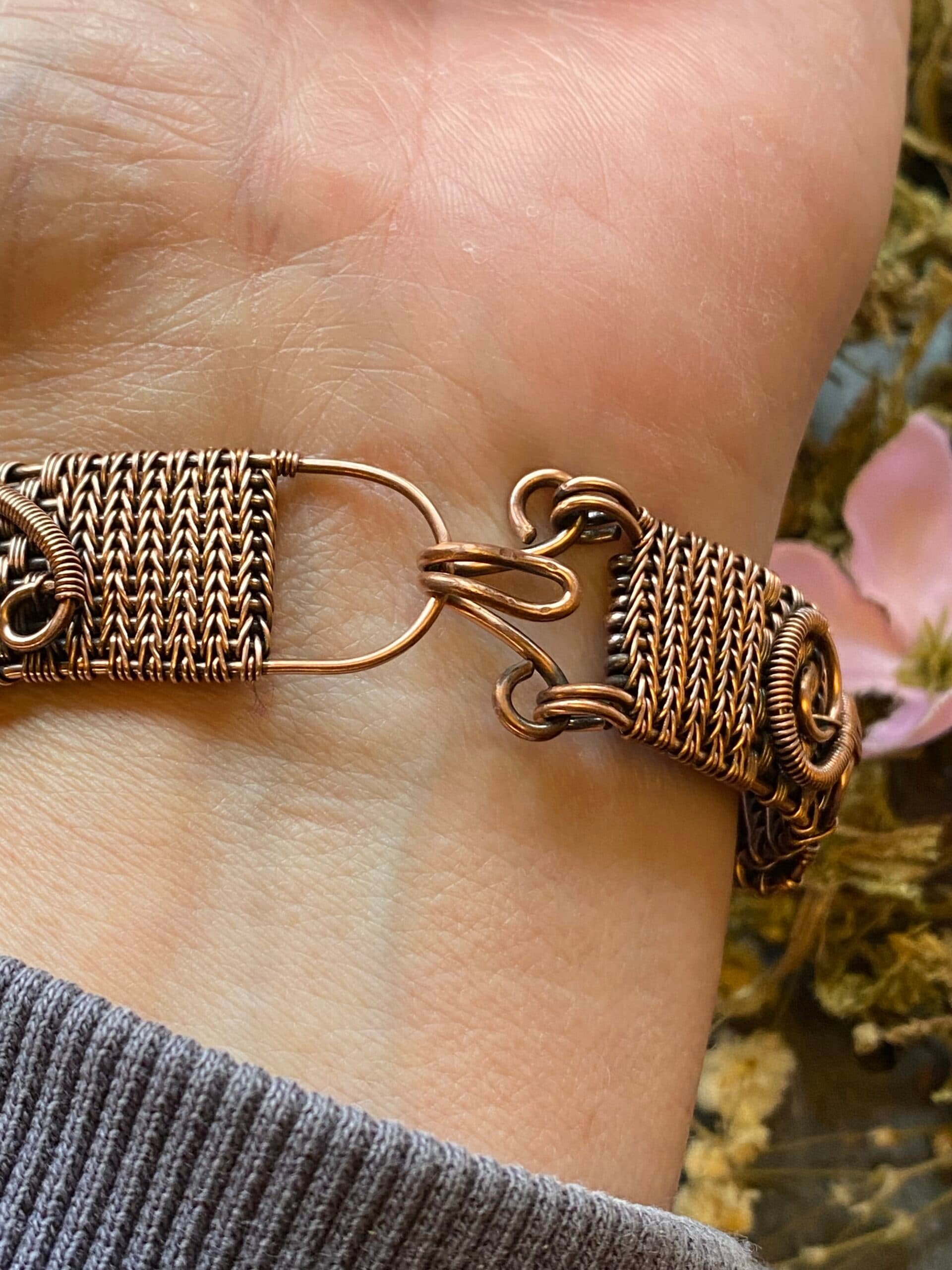 Yellow Dragon Eye Cuff Bracelet | Handmade Copper Wire Jewellery, view 12