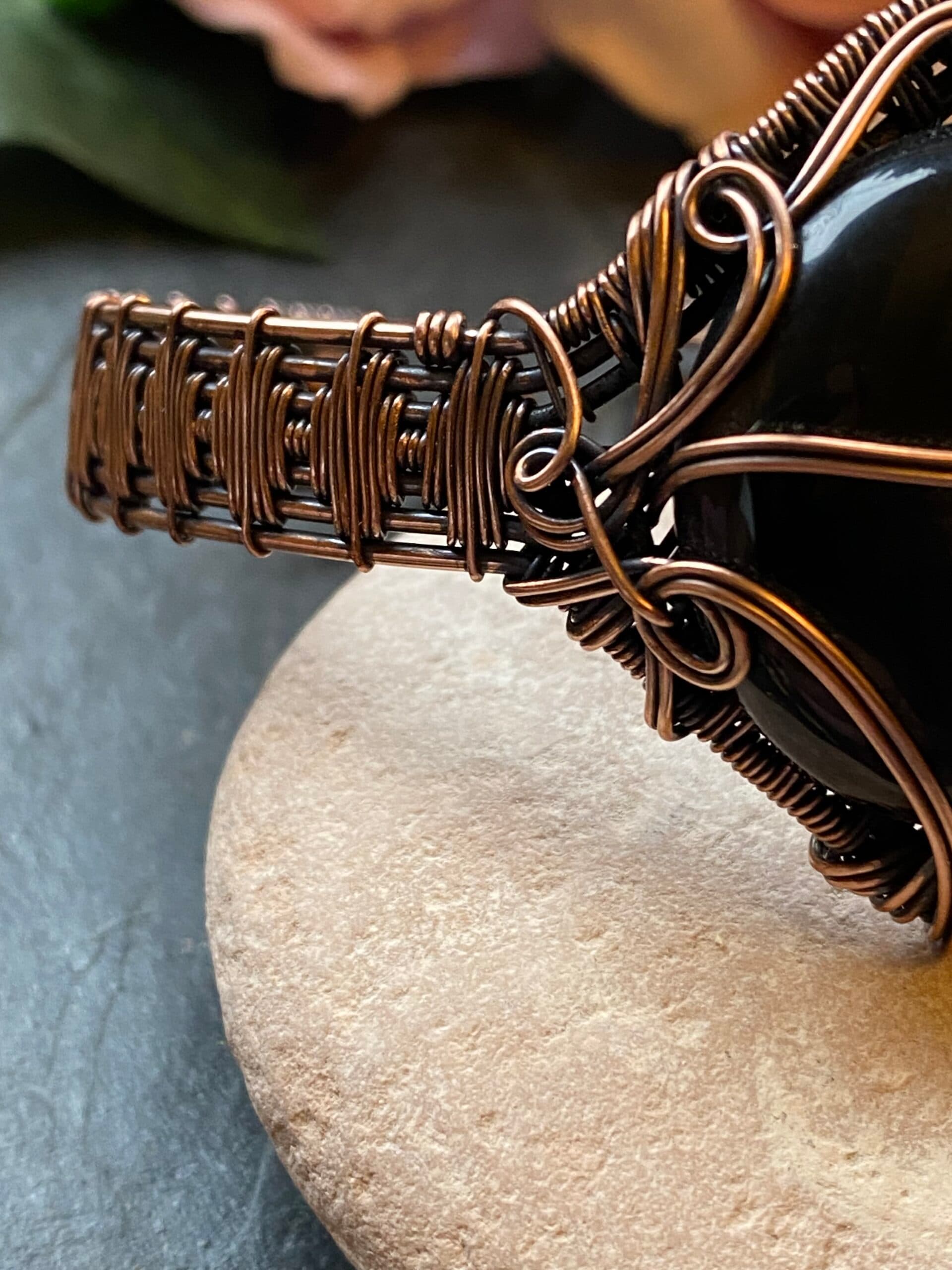 Black Onyx Moon Cuff Bracelet | Copper Wire Wrapped Gothic Jewellery, view 4