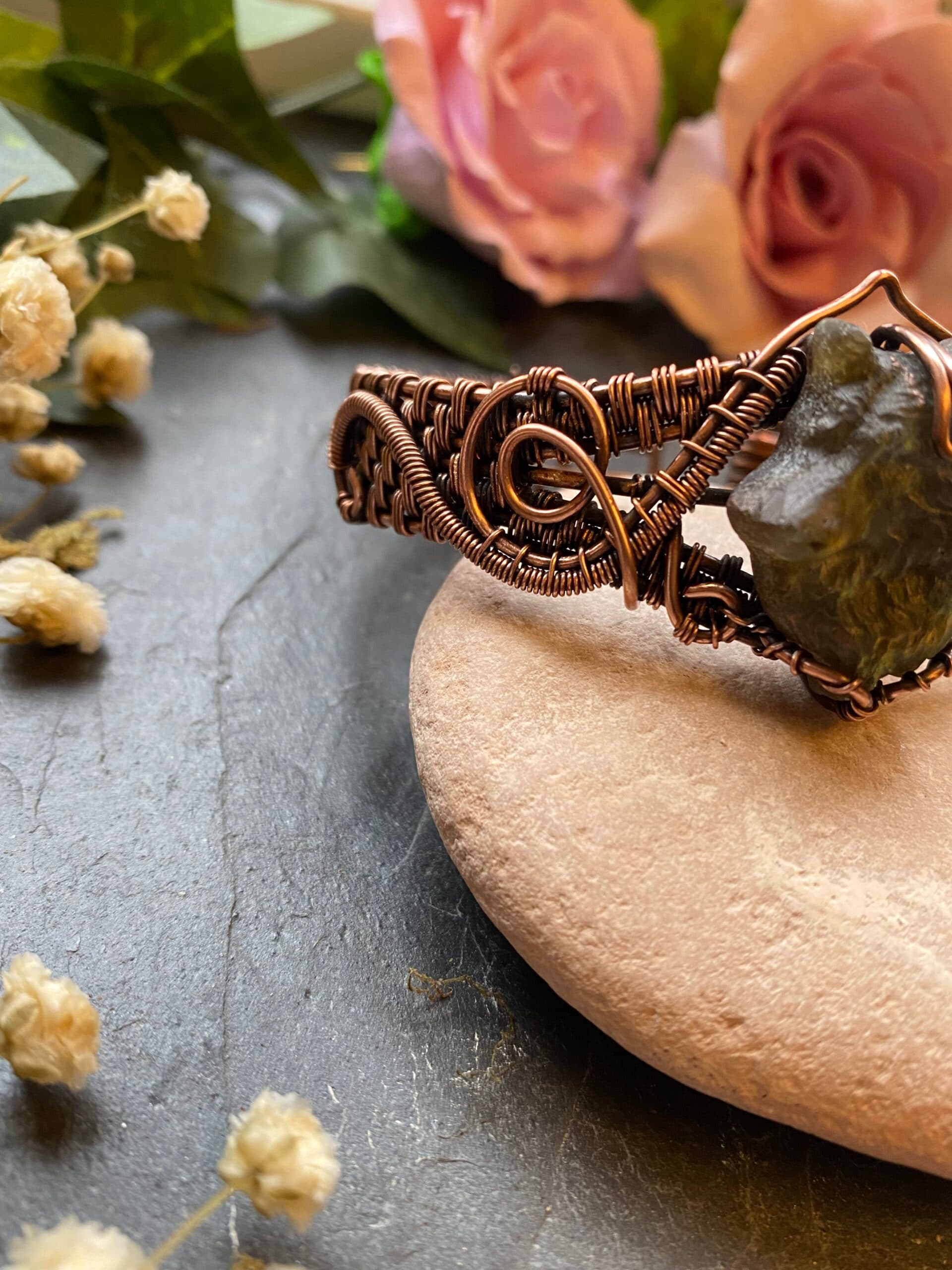 Labradorite Wolf Cuff Bracelet – Spirit of the Wolf, view 6