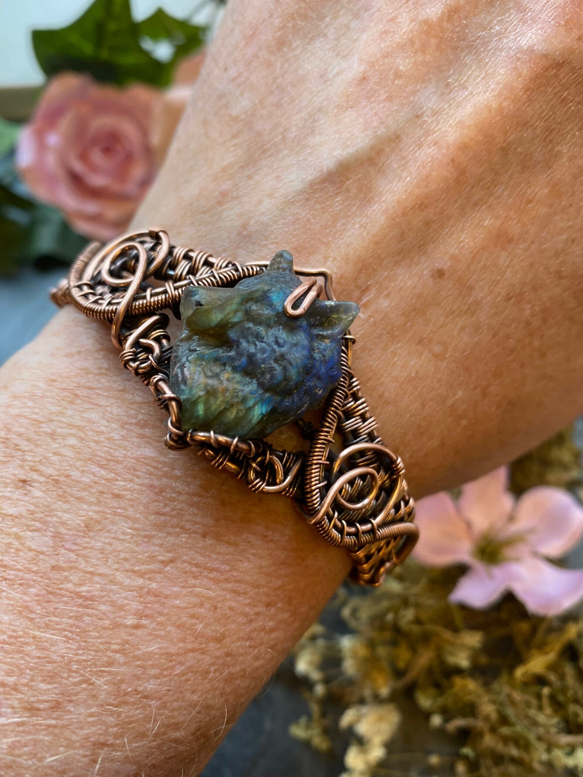 Labradorite Wolf Cuff Bracelet – Spirit of the Wolf, view 10