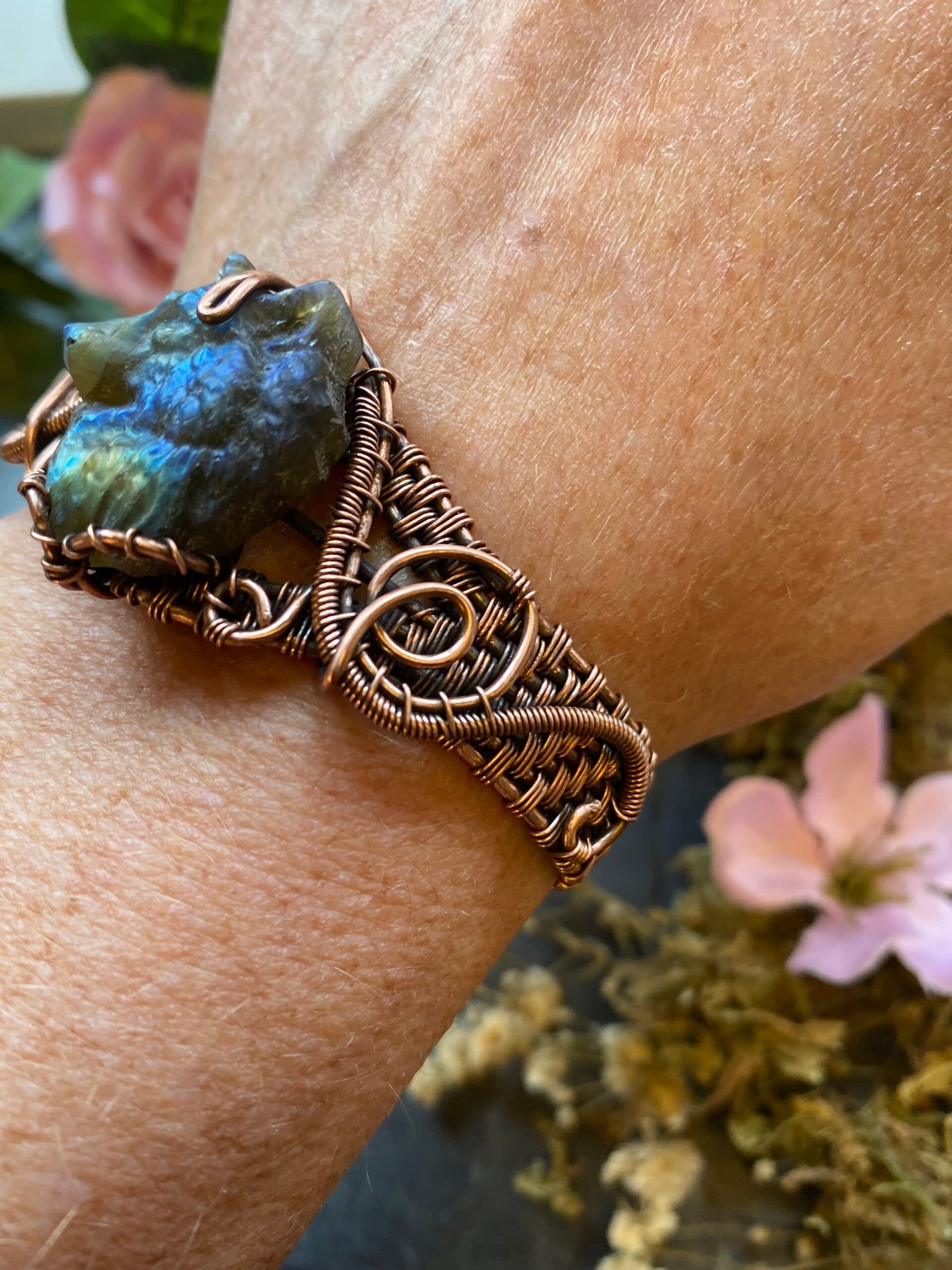 Labradorite Wolf Cuff Bracelet – Spirit of the Wolf, view 11