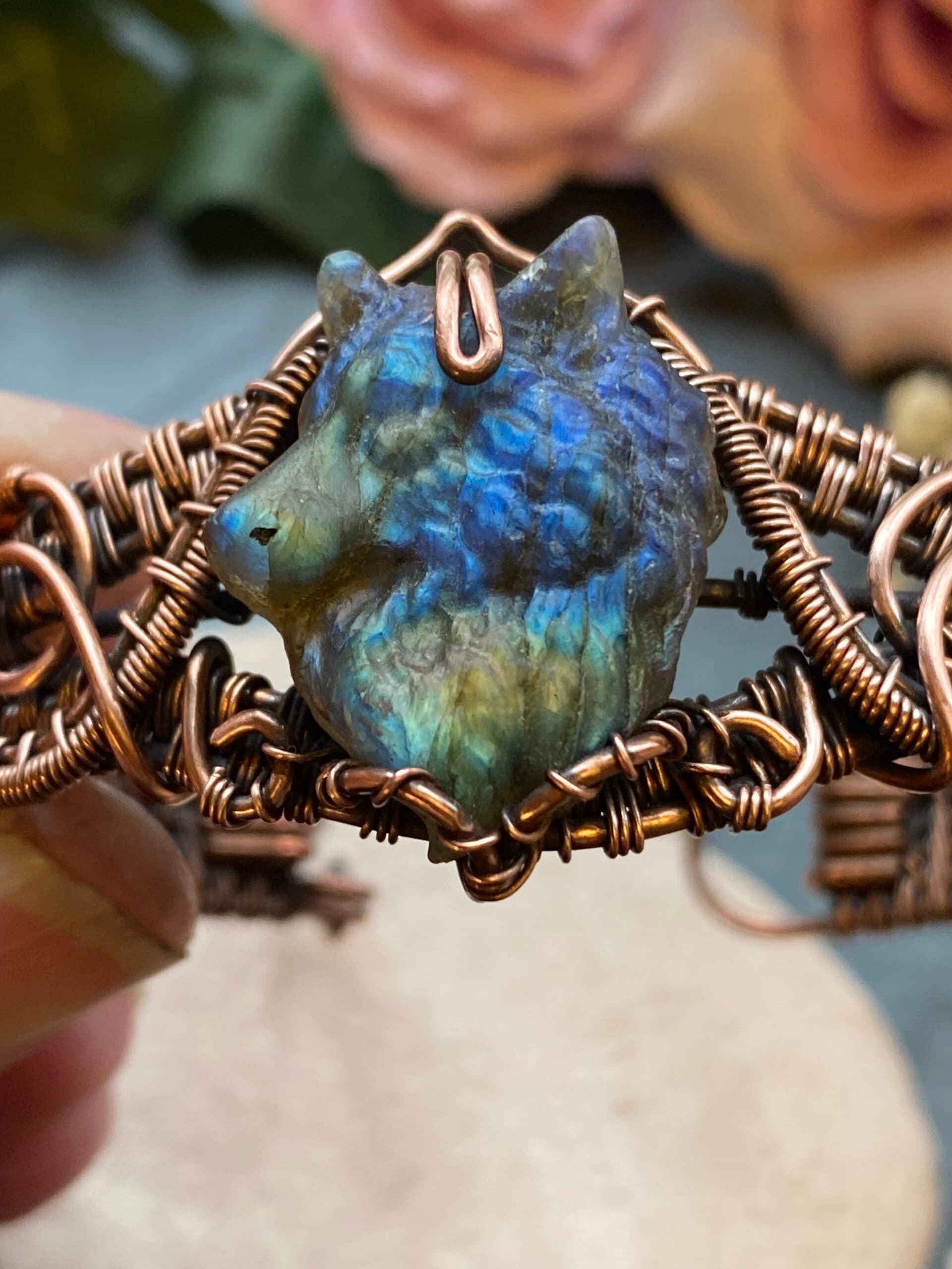 Labradorite Wolf Cuff Bracelet – Spirit of the Wolf, view 14