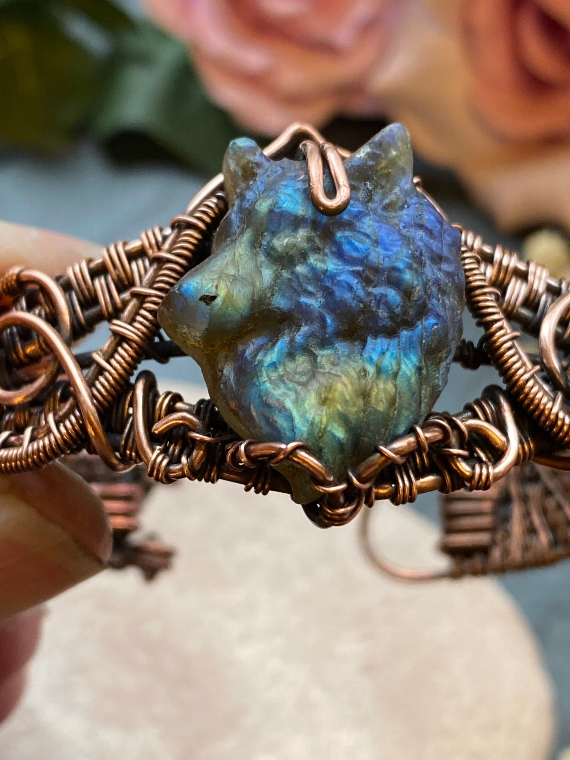 Labradorite Wolf Cuff Bracelet – Spirit of the Wolf, view 15