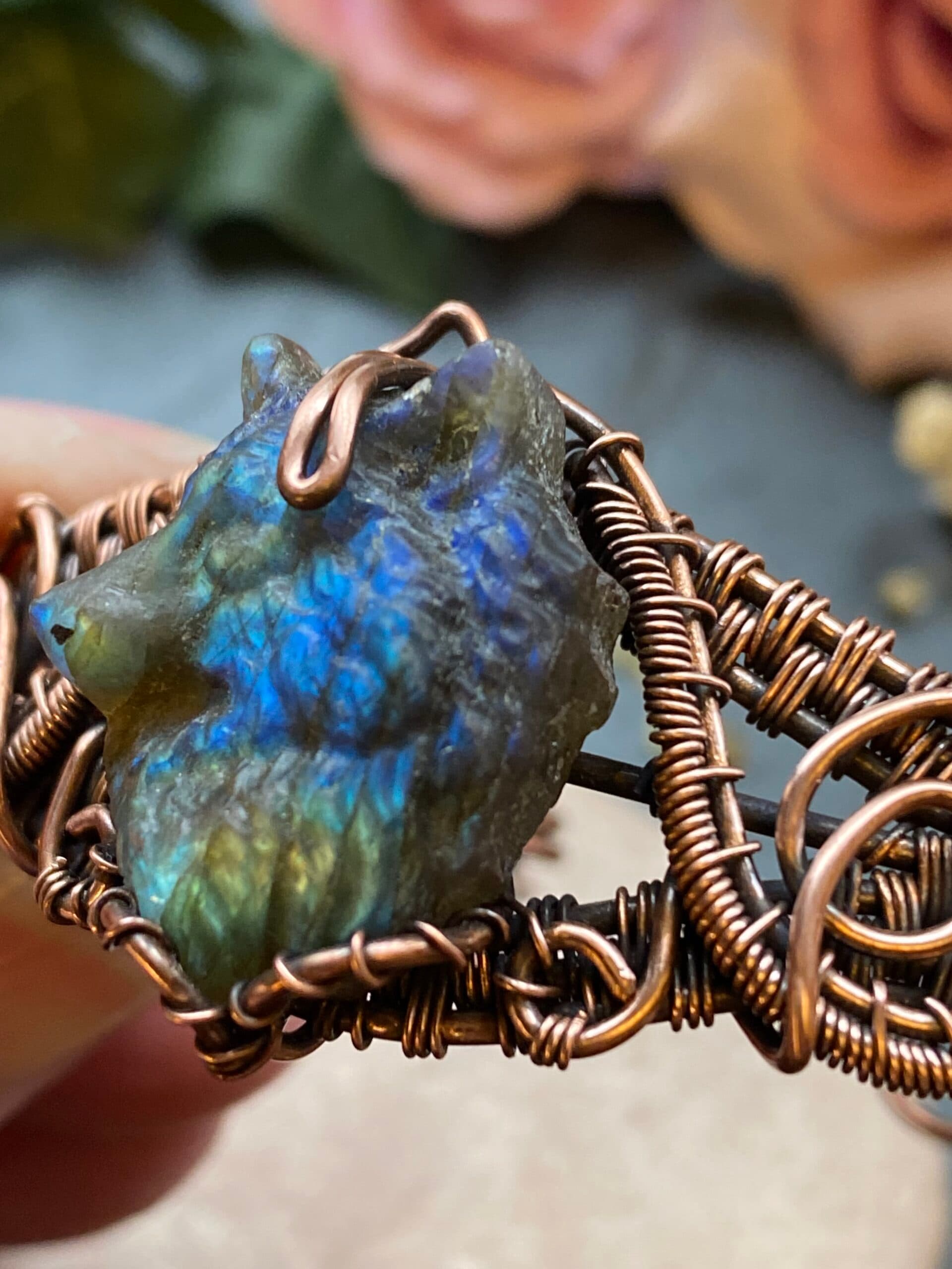 Labradorite Wolf Cuff Bracelet – Spirit of the Wolf, view 2