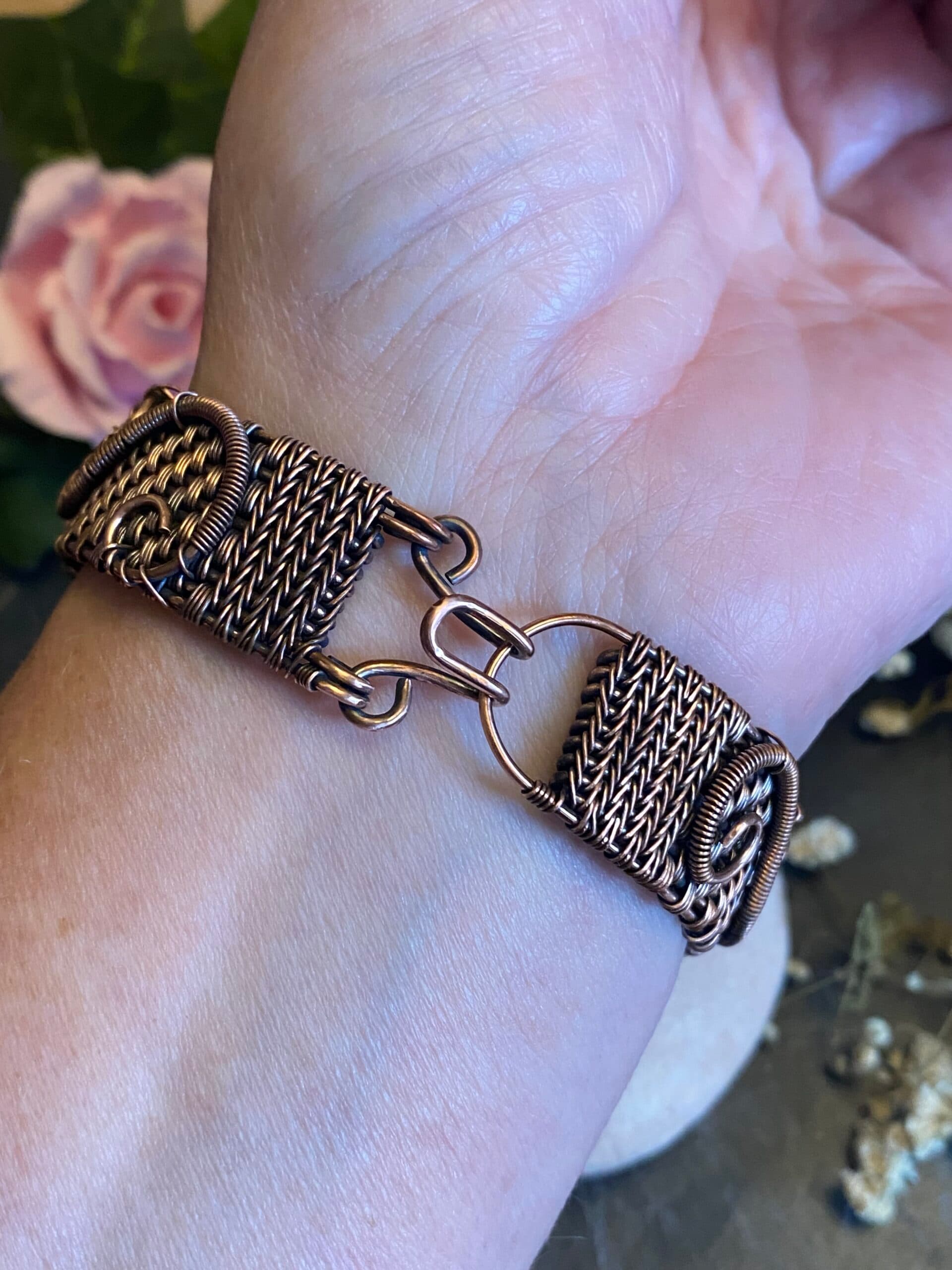 Purple Dragon Eye Cuff Bracelet | Copper Wire & Swarovski Crystals, view 12