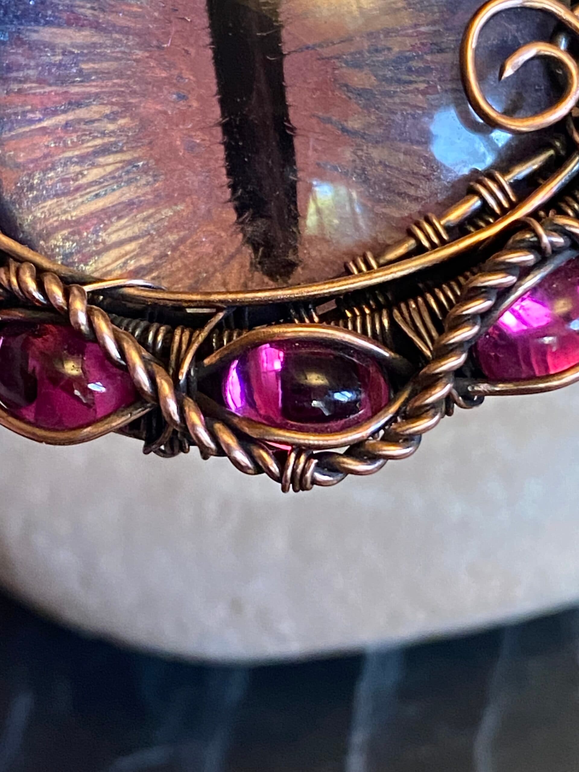 Flower Dragon Eye Cuff Bracelet | Copper Wire & Vintage Crystals, view 8