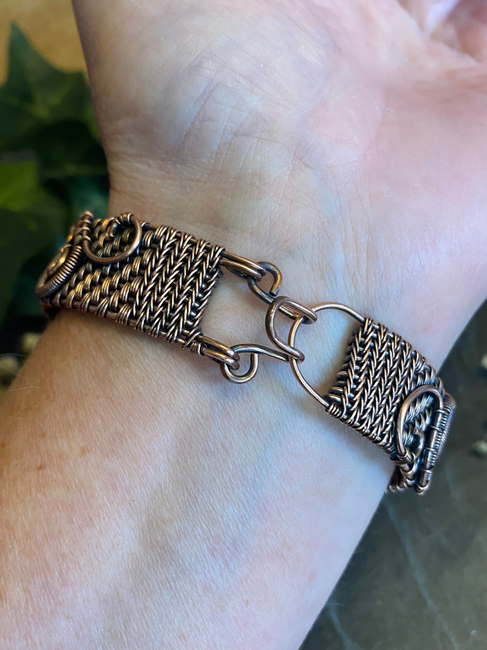 Flower Dragon Eye Cuff Bracelet | Copper Wire & Vintage Crystals, view 12