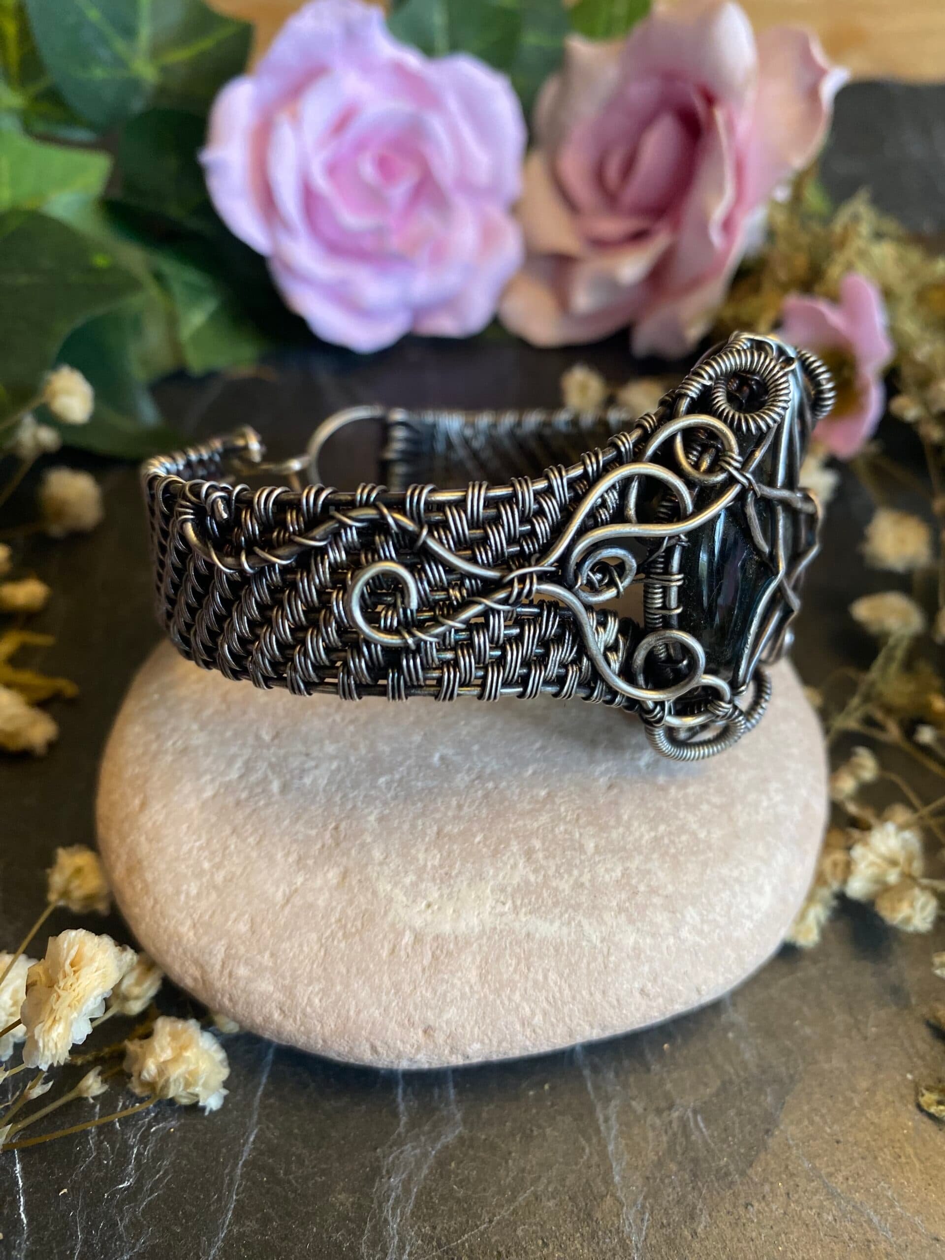 Labradorite Pentagram Cuff Bracelet | Silver Filled Wiccan Jewellery, view 4