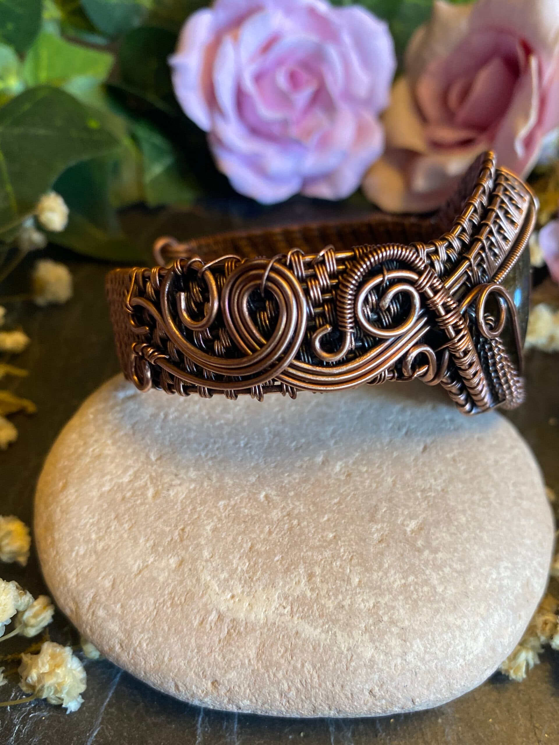Labradorite Eye Cuff Bracelet | Antiqued Copper Wire Jewellery, view 6