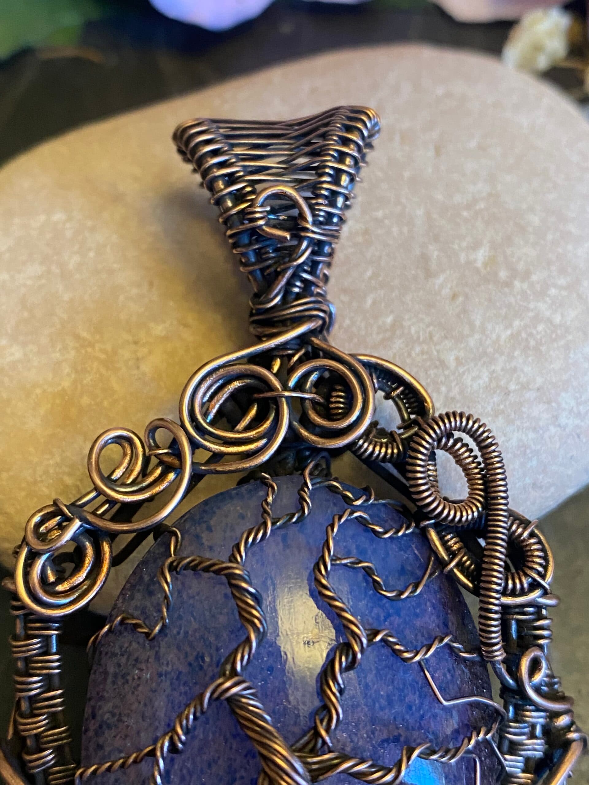 Purple Tree of Life Pendant | Vintage Preciosa Glass & Copper Wire, view 7