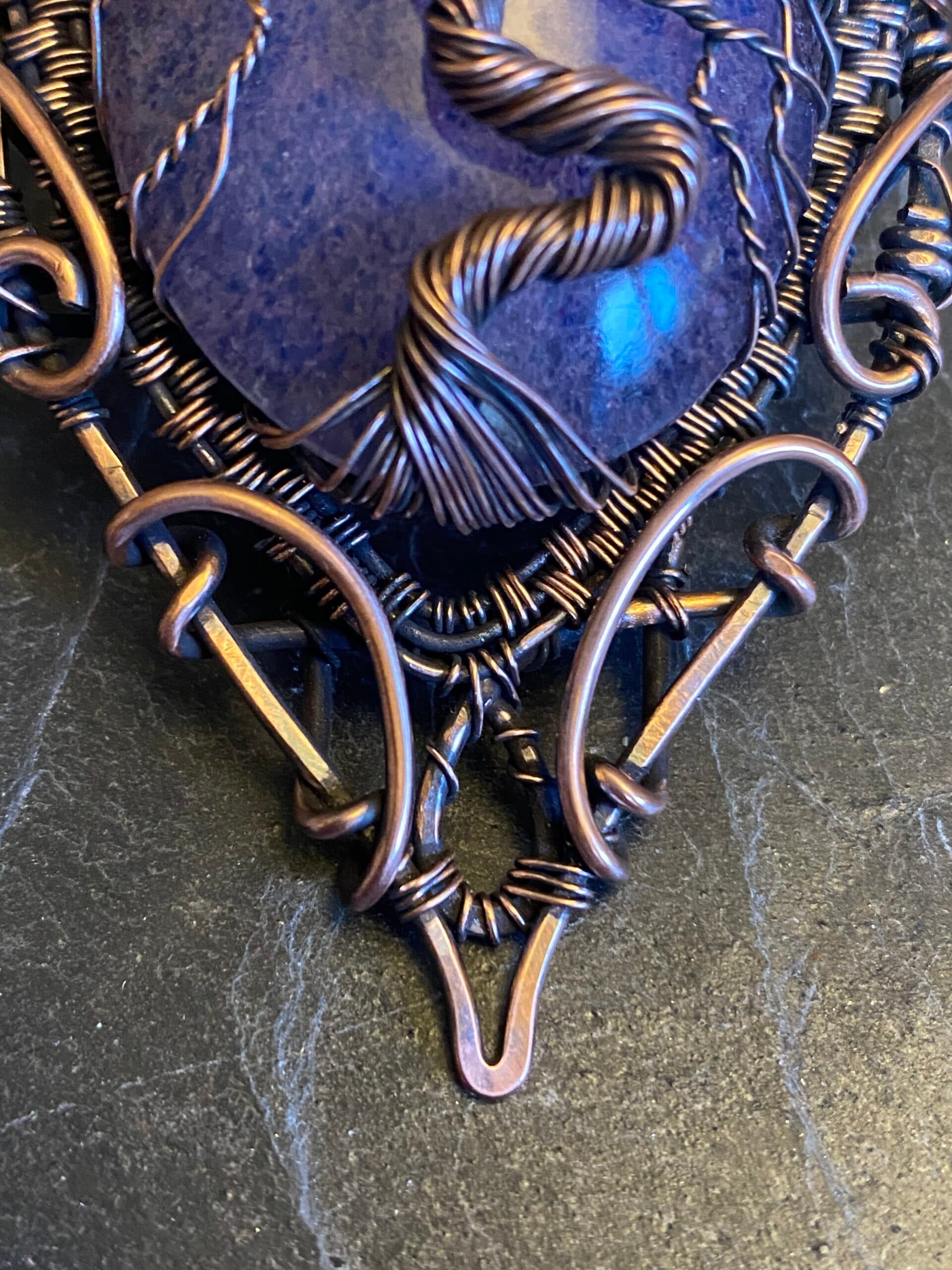 Purple Tree of Life Pendant | Vintage Preciosa Glass & Copper Wire, view 6