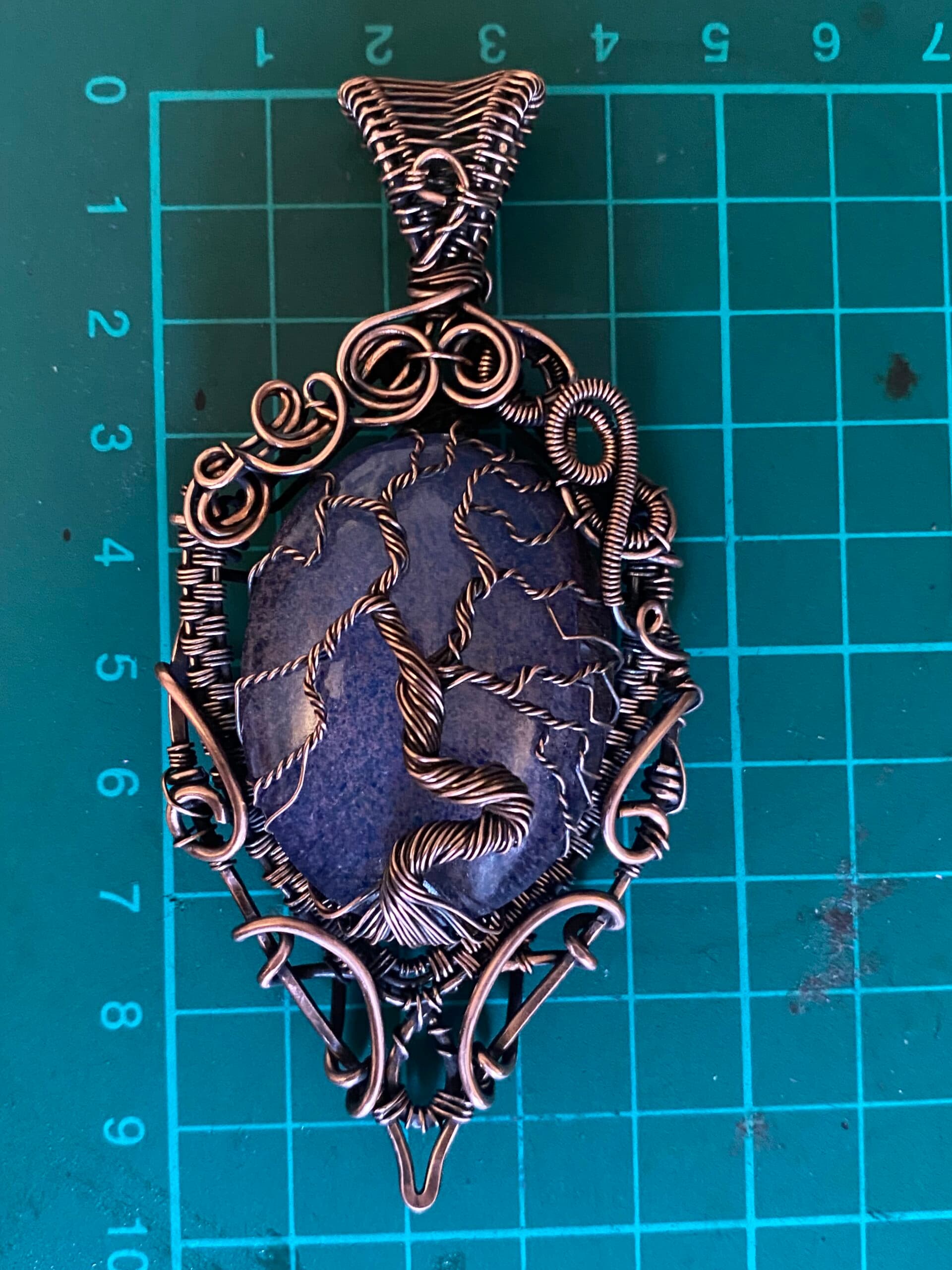 Purple Tree of Life Pendant | Vintage Preciosa Glass & Copper Wire, view 3