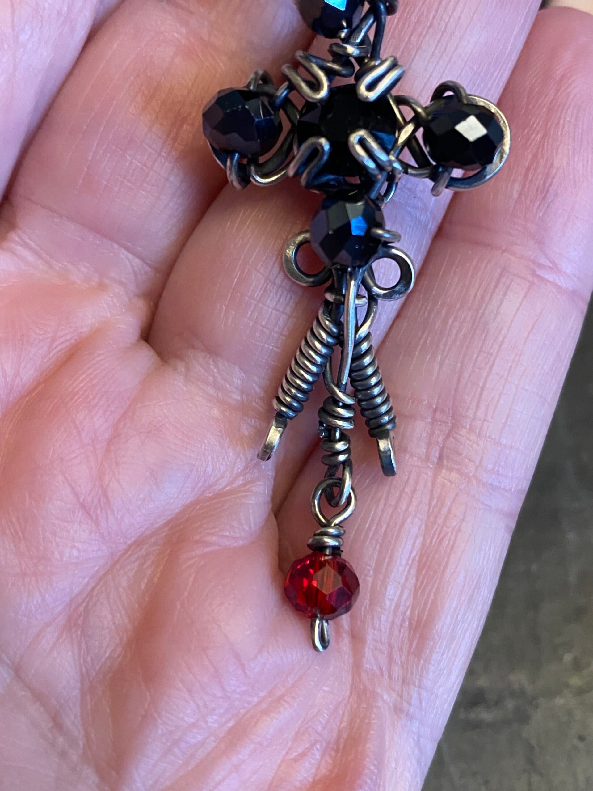 Gothic Black & Grey Swarovski Earrings | Antiqued Silver Filled Wire, view 7